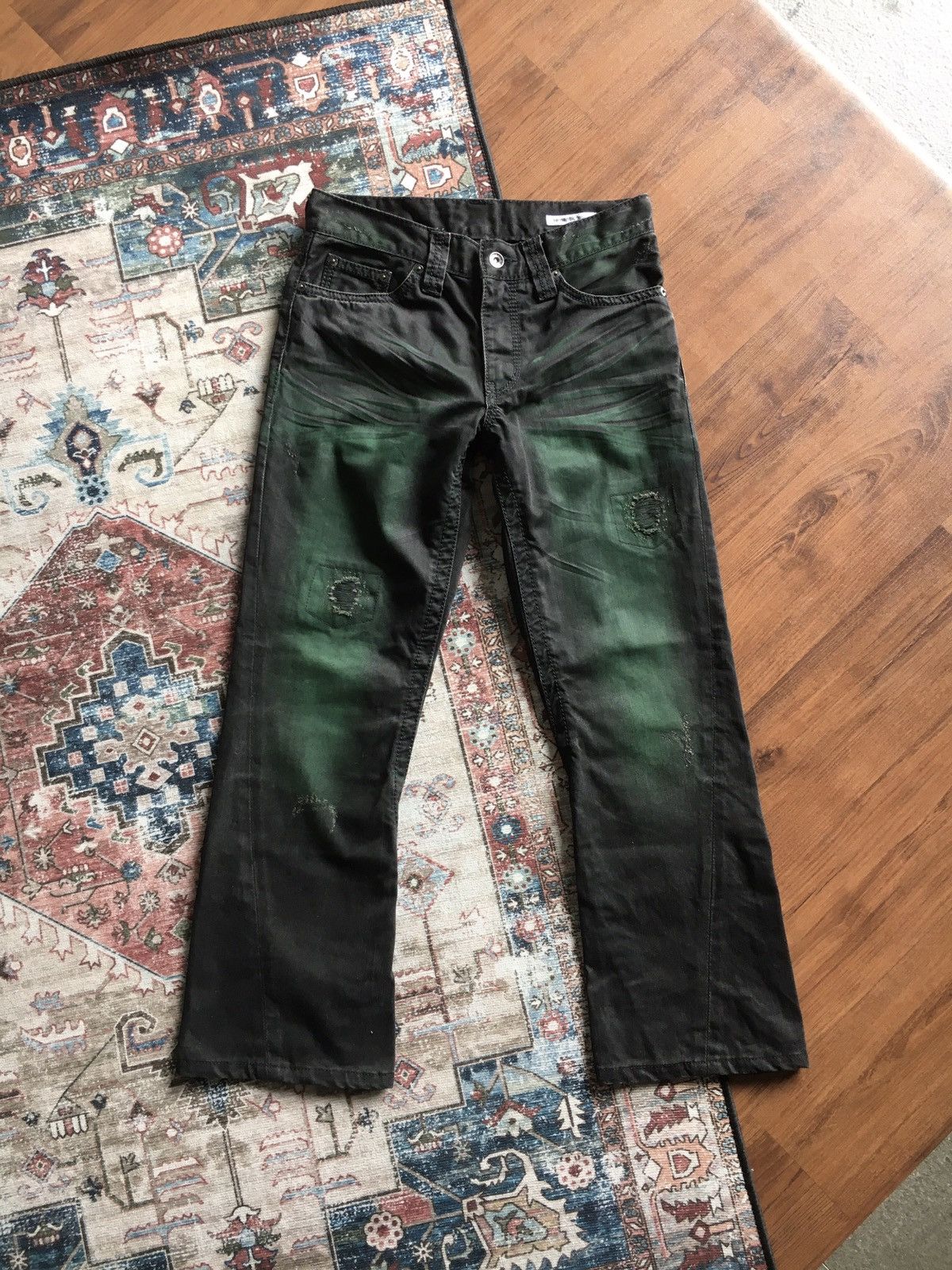 If Six Was Nine × Tornado Mart × semanticdesign Semantic Design Spiral Cut Denim Jeans Green Washed Size US 30 / EU 46 - 1 Thumbnail