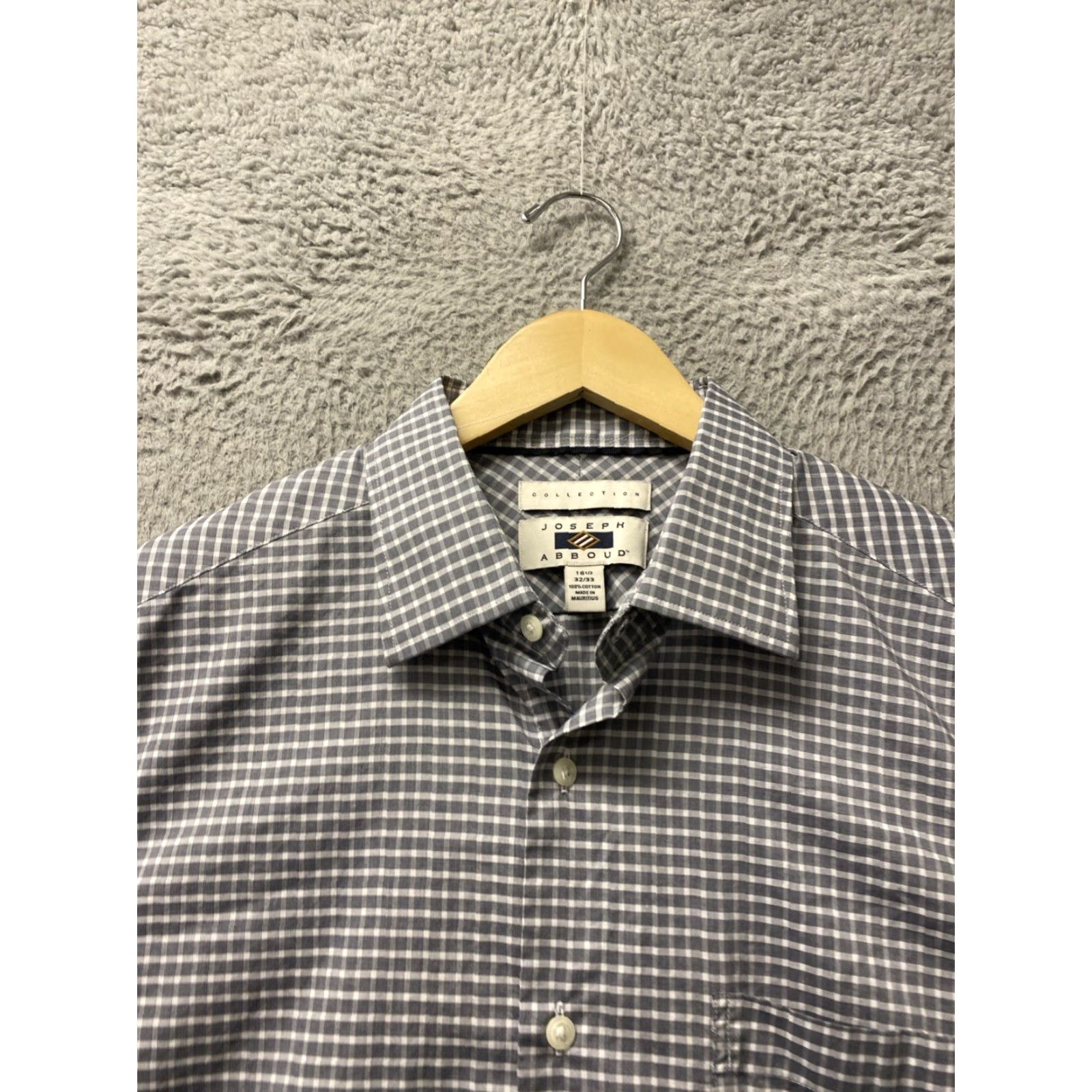 Joseph Abboud Joseph Abboud Dress Shirt Mens 16.5 Gray Check 100% Cotton Button Up Medium Classic Mens - 16.5/32-33, Regular Fit, Barrel Cuff, Spread Collar Size 42R - 3 Thumbnail