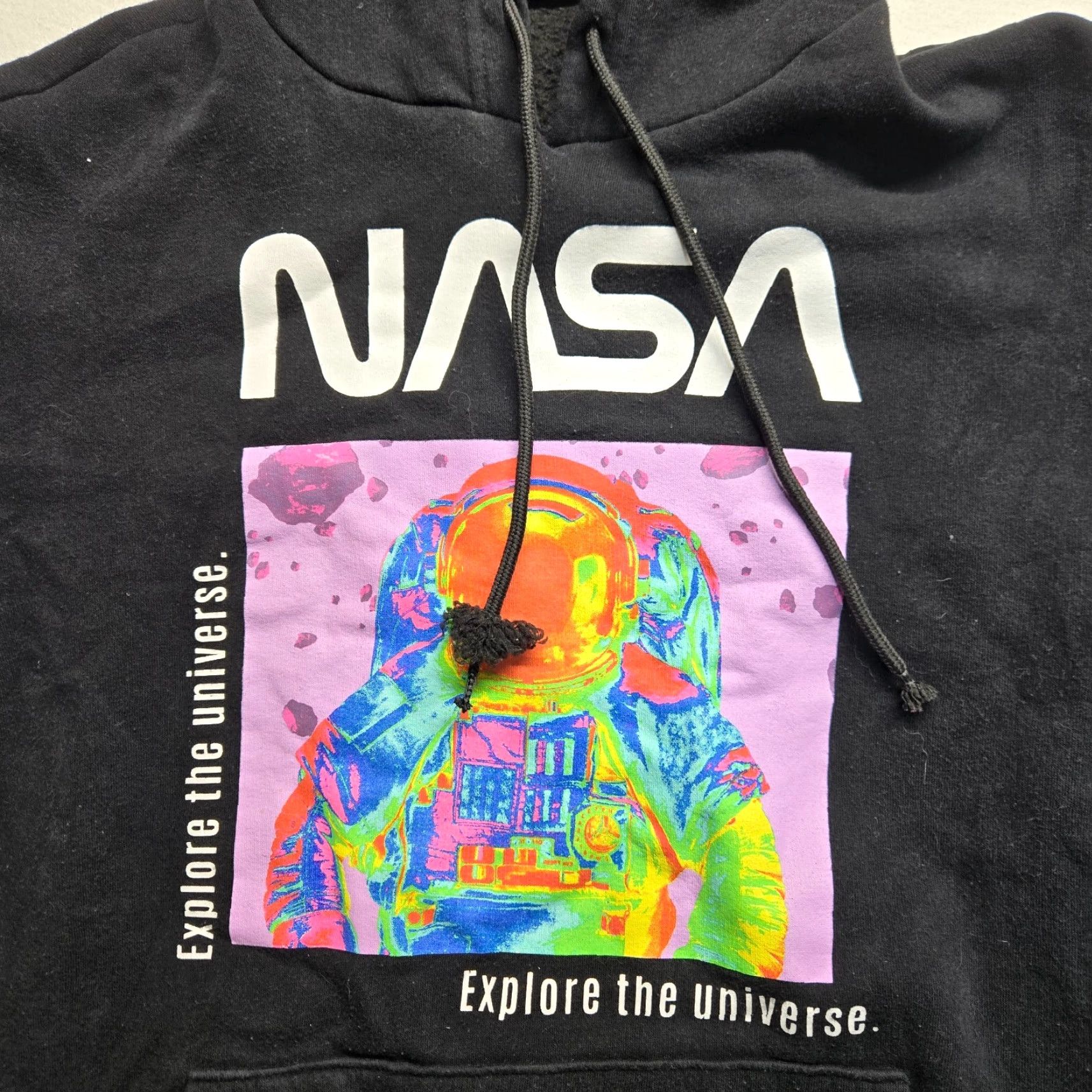 NASA Hyper Space Hoodie Men's S Black Cotton Blend Pullover with Pockets NASA Space Theme Logo Sweater Vintage No Size US S / EU 44-46 / 1 - 2 Thumbnail