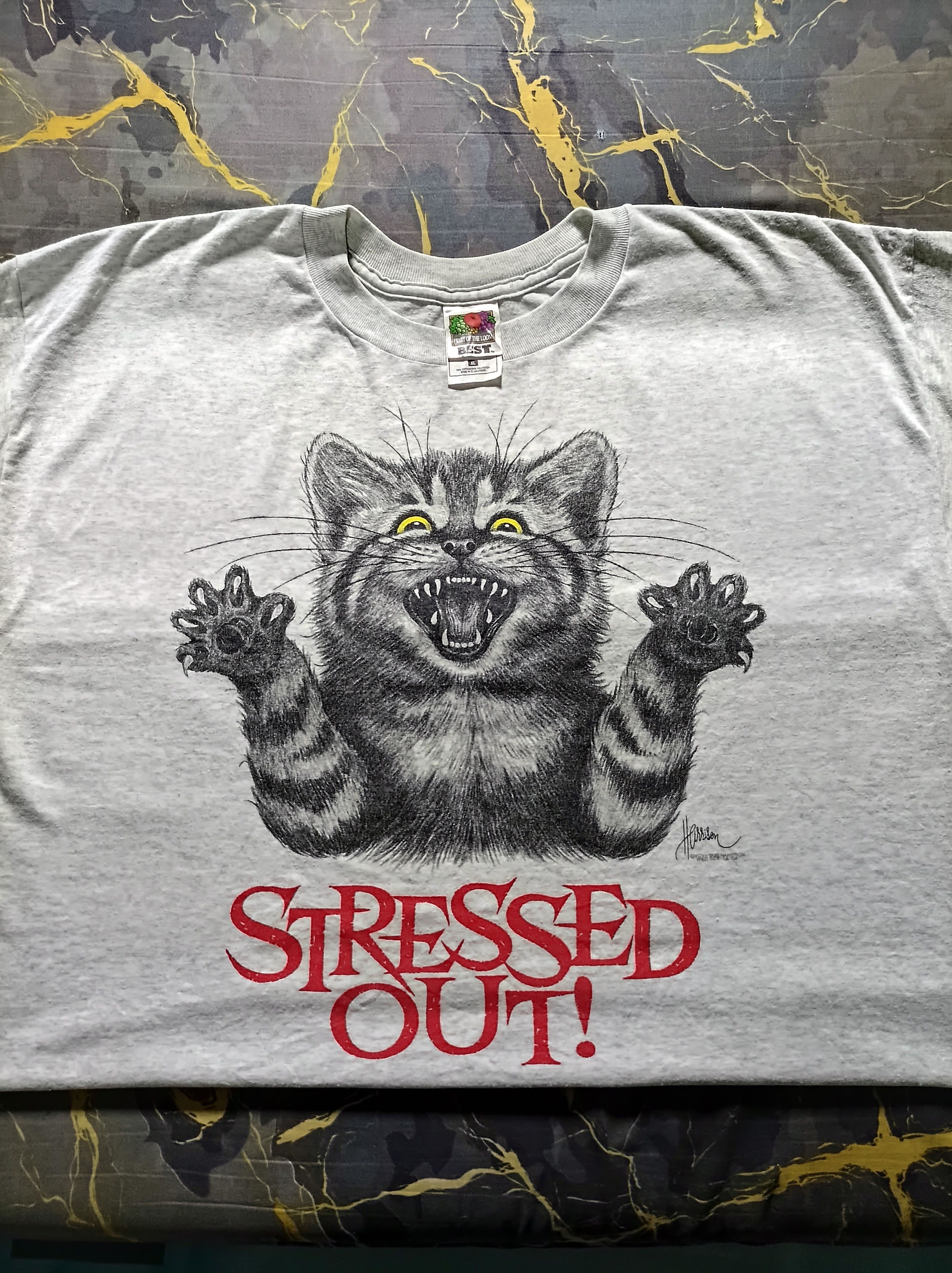 Fruit Of The Loom × Vintage Bob Harrison Vintage 90s Stressed Out Size US XL / EU 56 / 4 - 3 Thumbnail