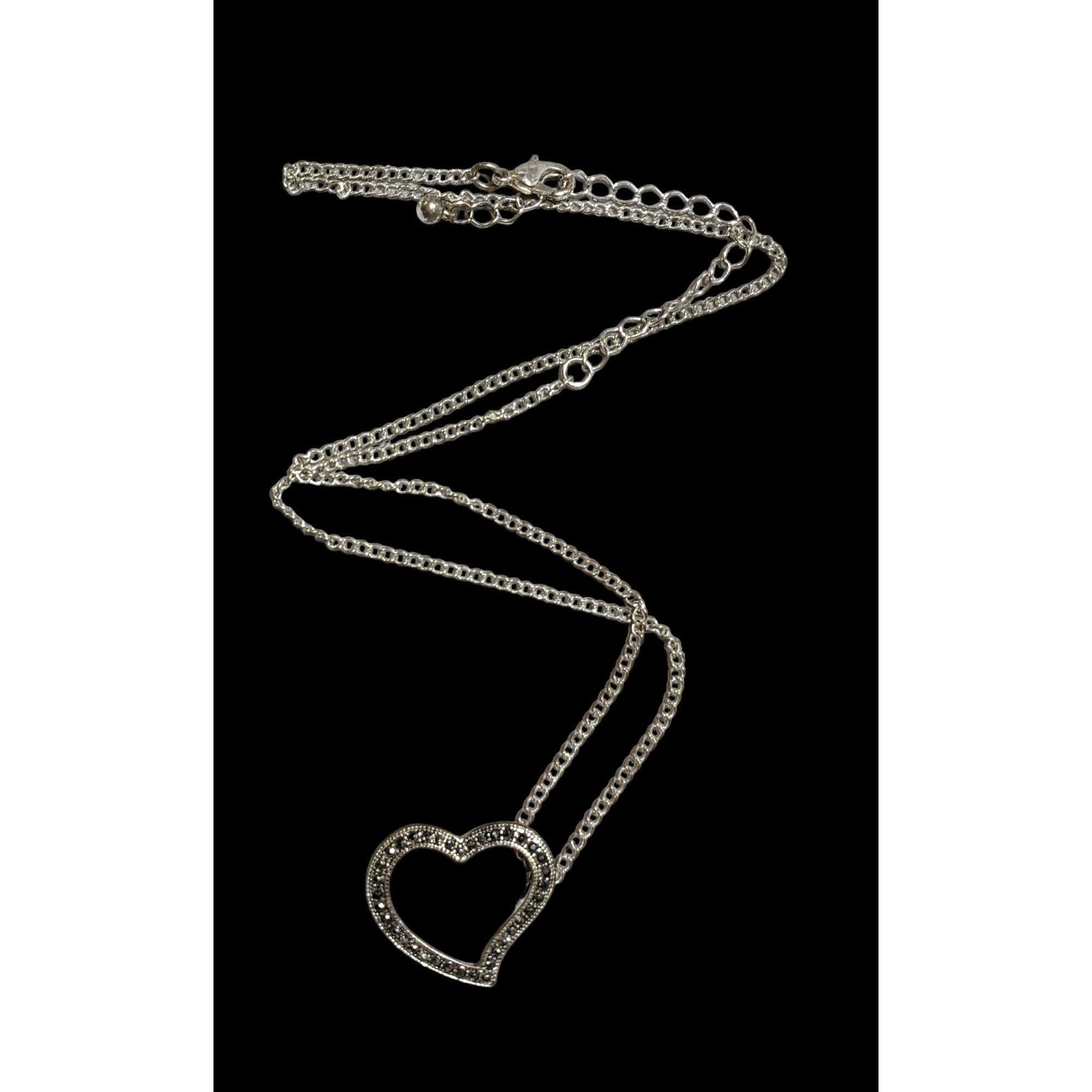 Other Gothic Marcasite Open Heart Pendant Necklace Size ONE SIZE - 1 Thumbnail
