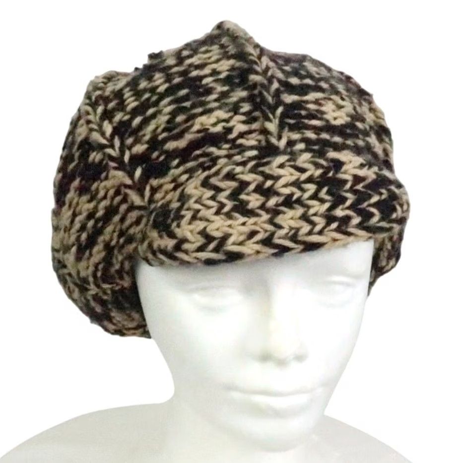 Vintage VINTAGE Beanie Hats Women One Size Tan Black Marled Knit Acrylic Brim Bobble Boho Fall Winter Casual Size ONE SIZE - 2 Thumbnail