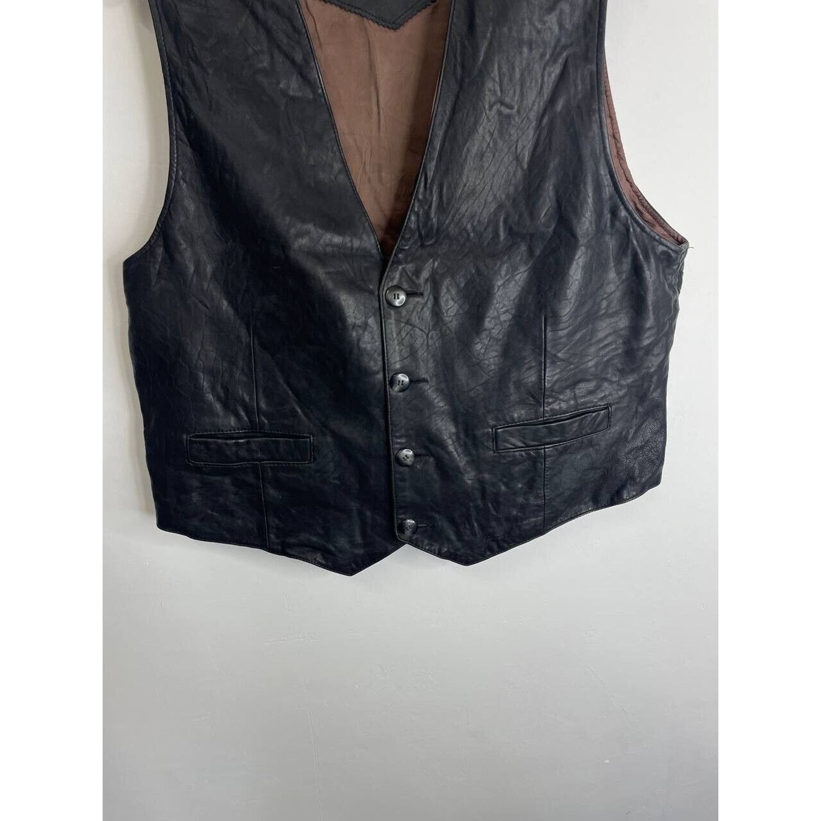 Vintage Vintage Trapper Black Leather Vest L Western Biker Style Size US L / EU 52-54 / 3 - 3 Thumbnail