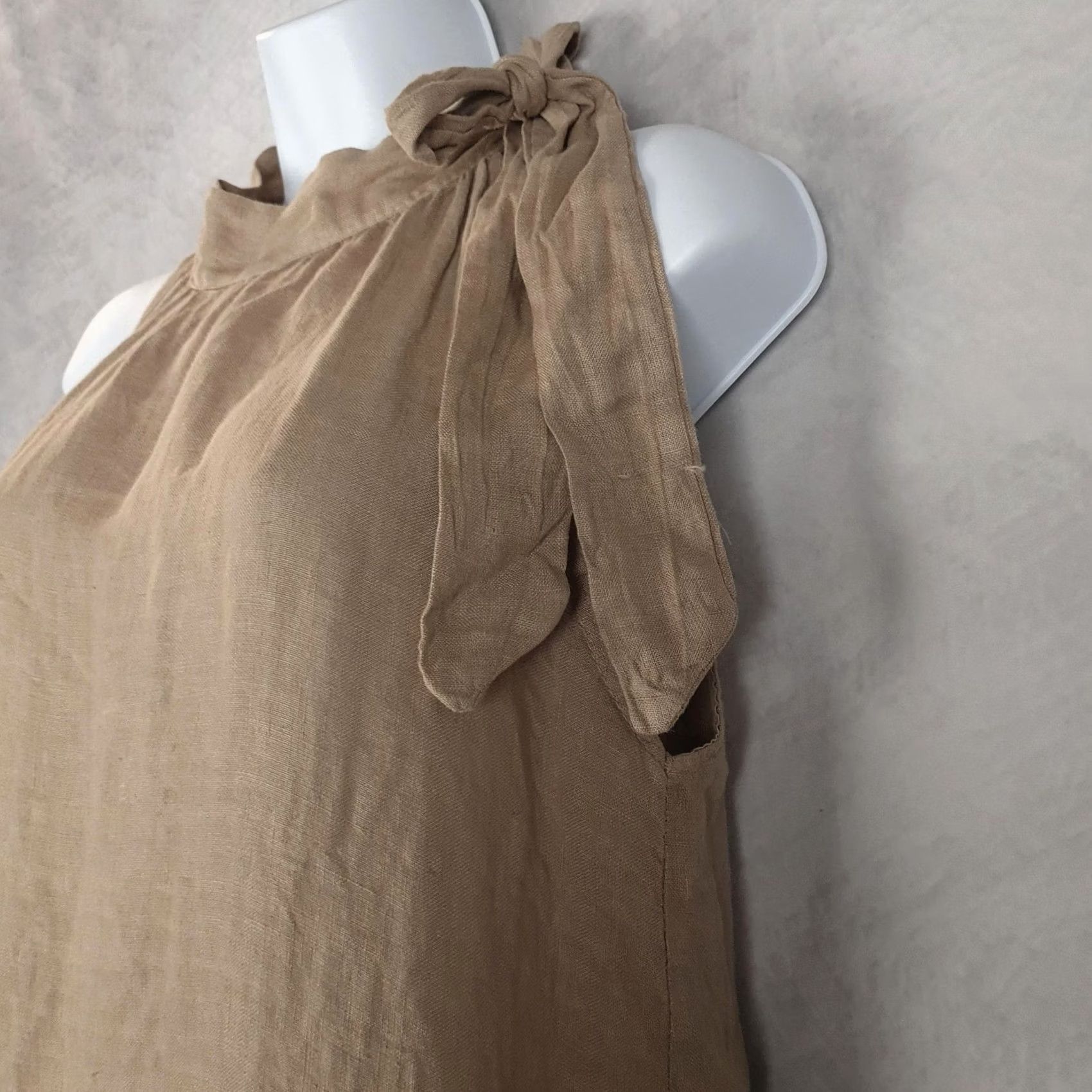 Vintage 100% Lino Dress Womens One Size Halter Maxi Linen Tie Bow Beach Boho Swing Casual Size ONE SIZE - 4 Thumbnail