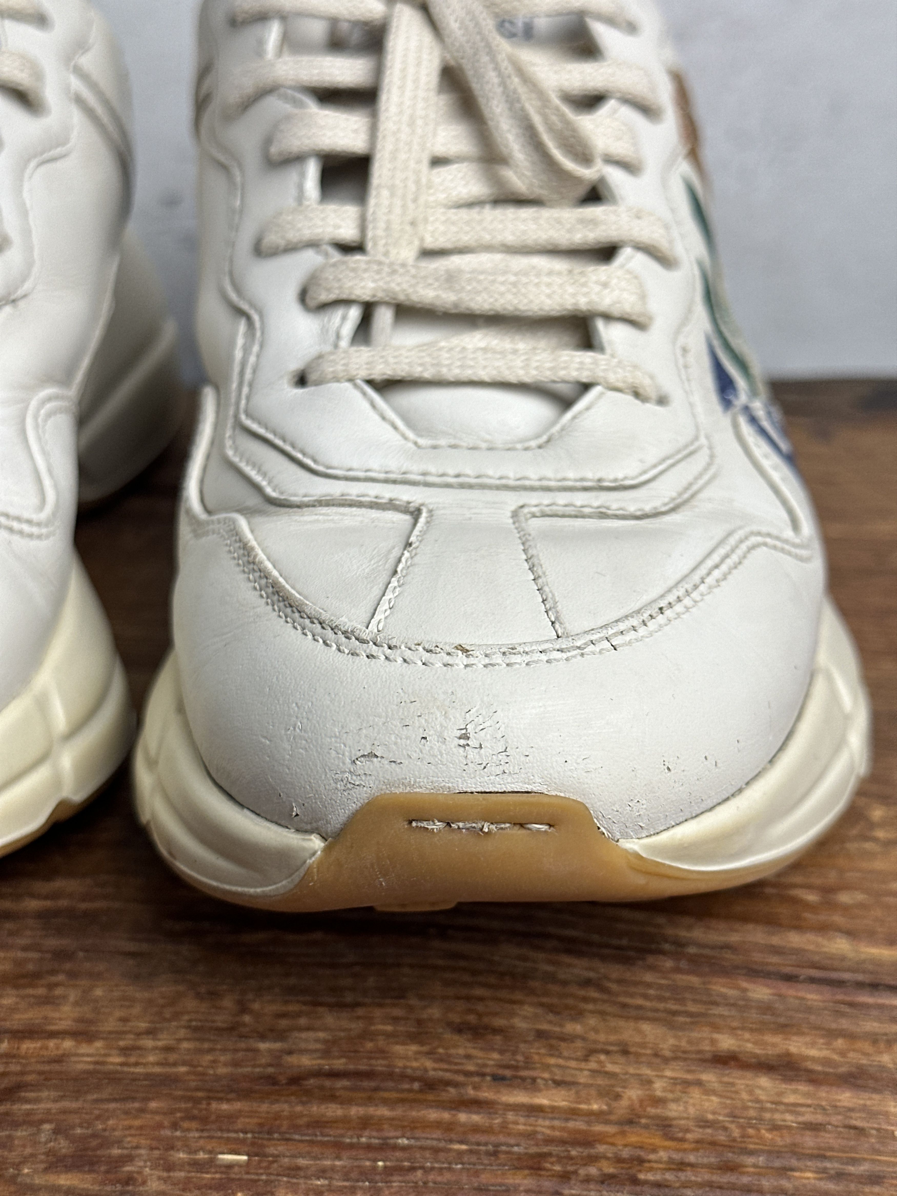 Gucci Gucci Beige Leather Glitter Rhyton Lace Up Sneakers Size US 8 / IT 38 - 8 Thumbnail