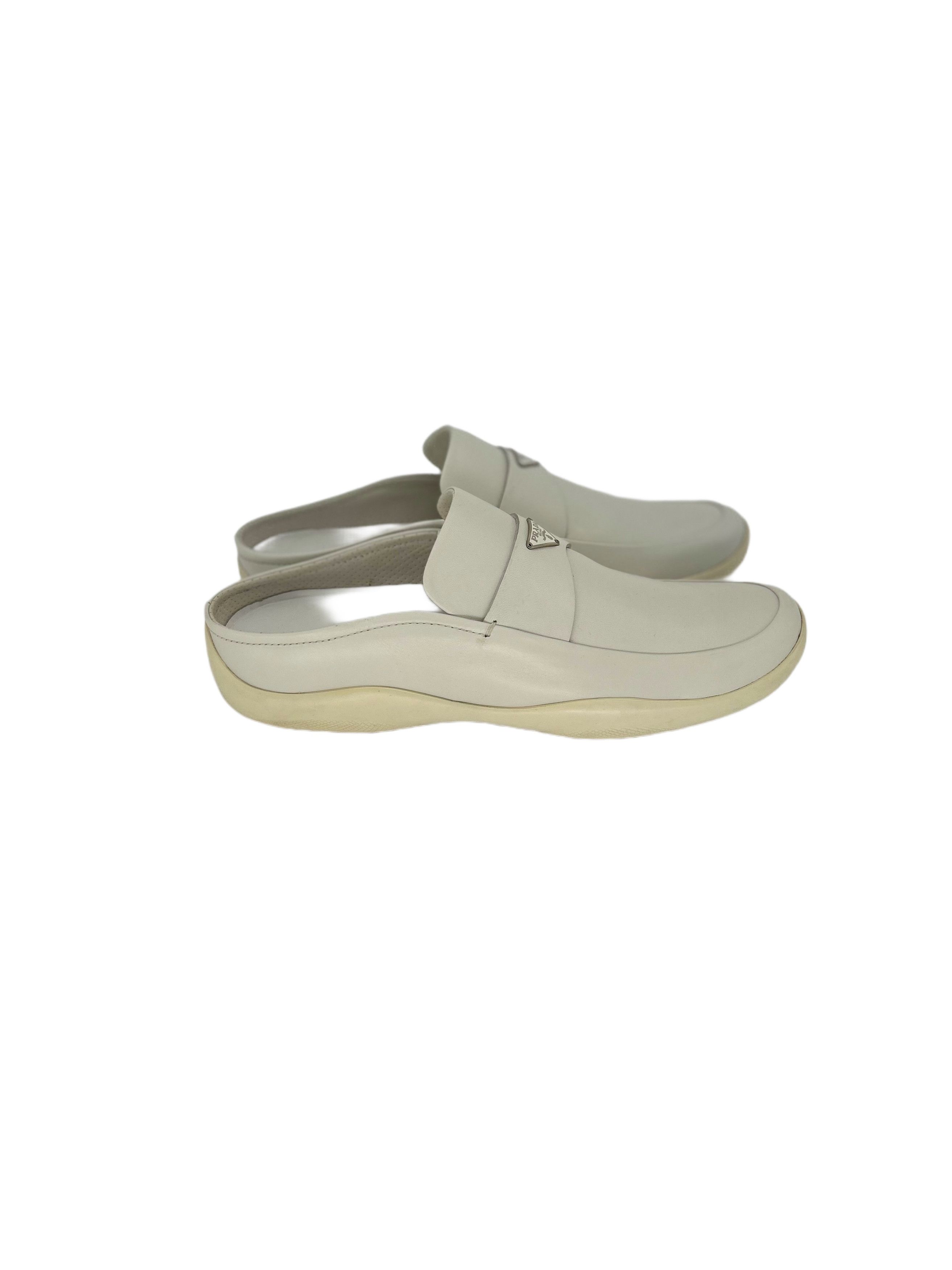Prada Prada Linea Rossa White Mules With Metal Logo Size US 7.5 / EU 40-41 - 2 Thumbnail