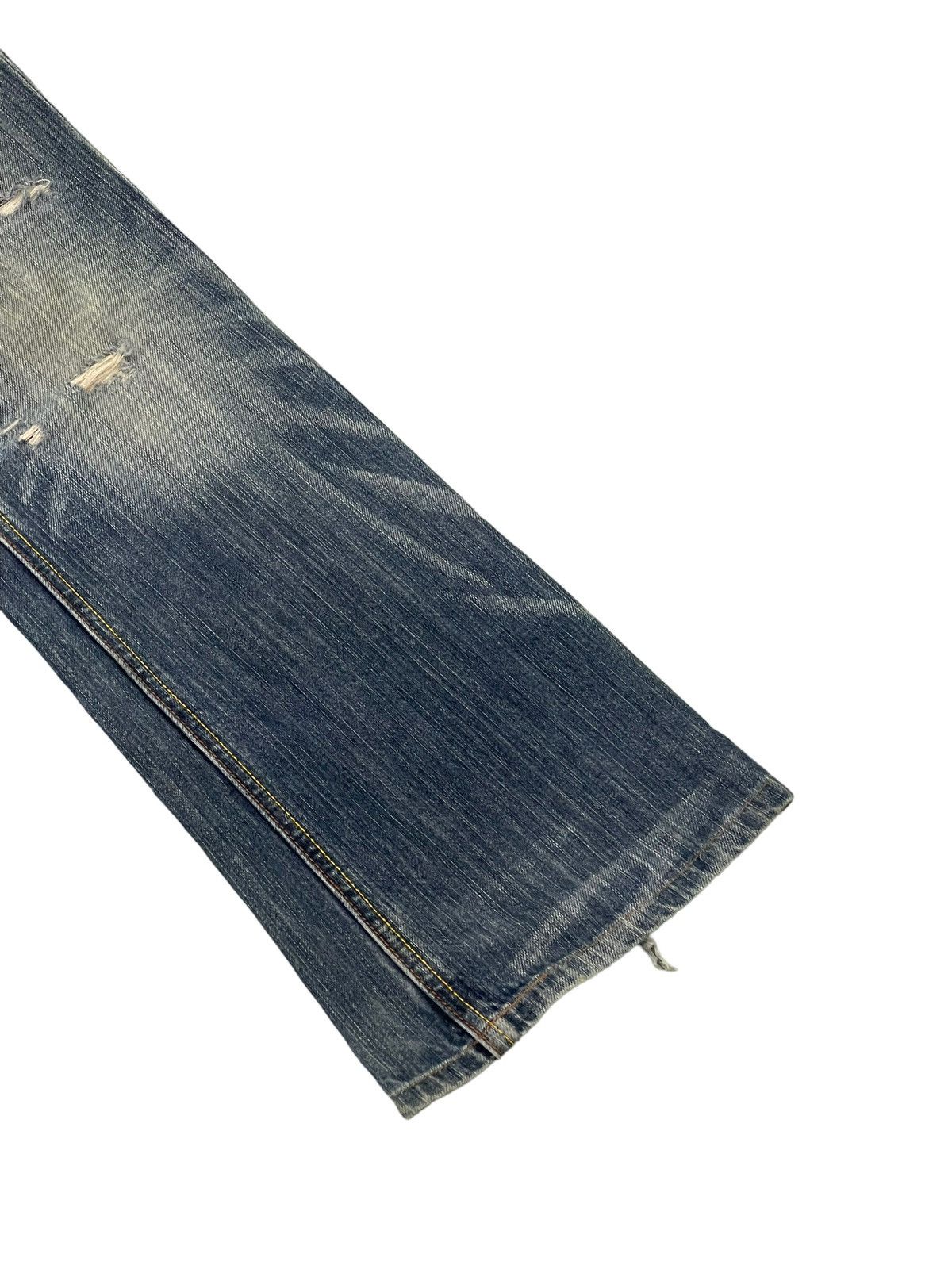 Japanese Brand Flare Jeans Rush Hour Faded Distress Boot Cut 8🟦4 Size US 33 - 4 Thumbnail