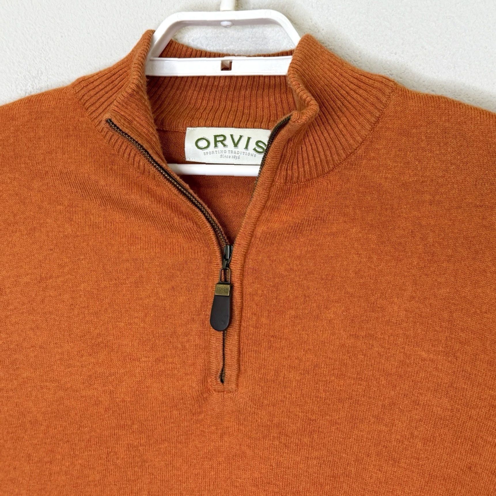 Orvis Orvis 1/4 Zip Pullover Sweater Mens Size M Orange Long Sleeve Banded Hem Cotton Silk Cashmere Blend Knit Mock Neck Size US M / EU 48-50 / 2 - 2 Thumbnail