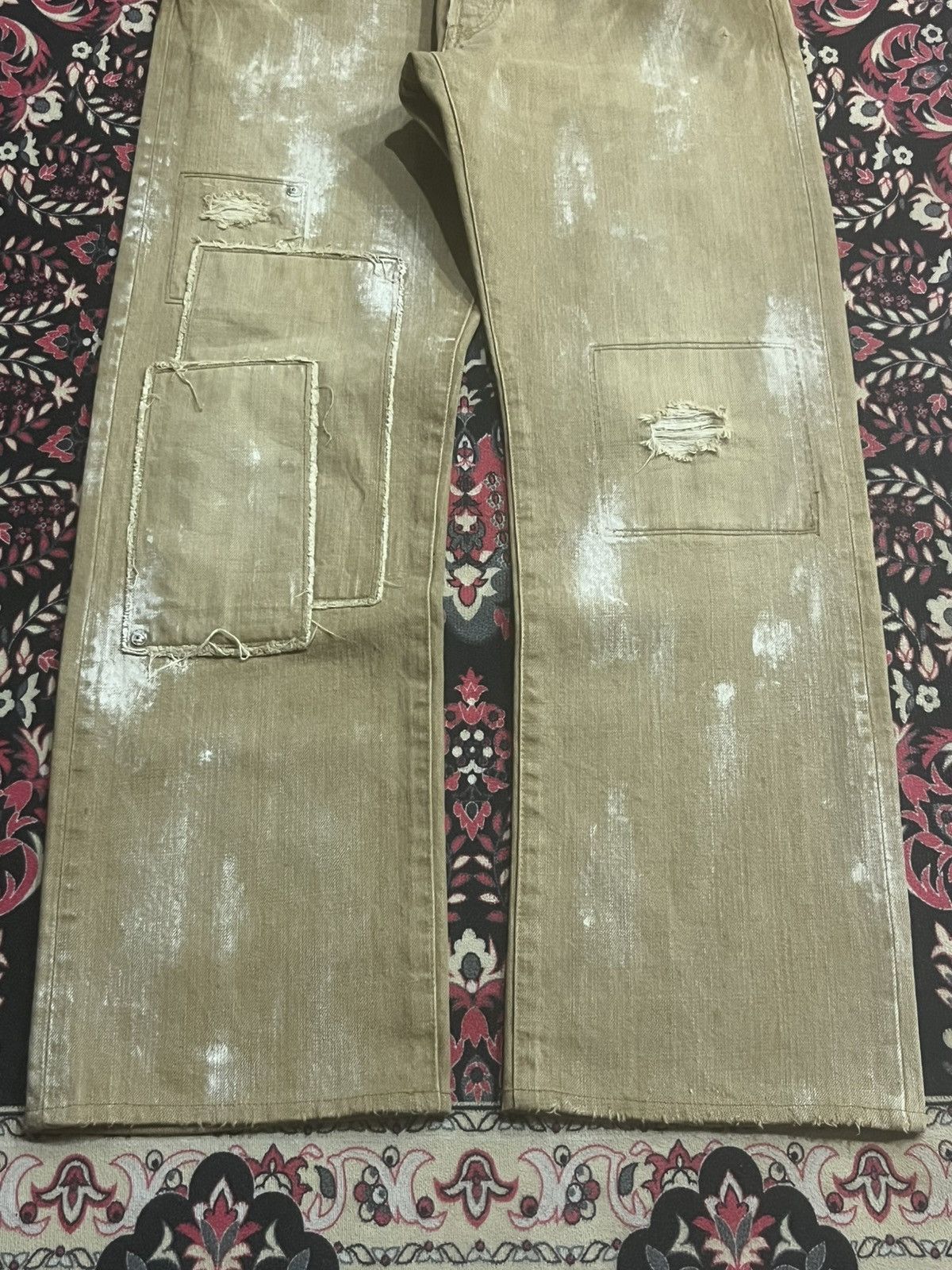 Kapital Eternal Bitchu Kurasaki Brown Paint Splattered Patches Jeans Size US 32 / EU 48 - 10 Thumbnail