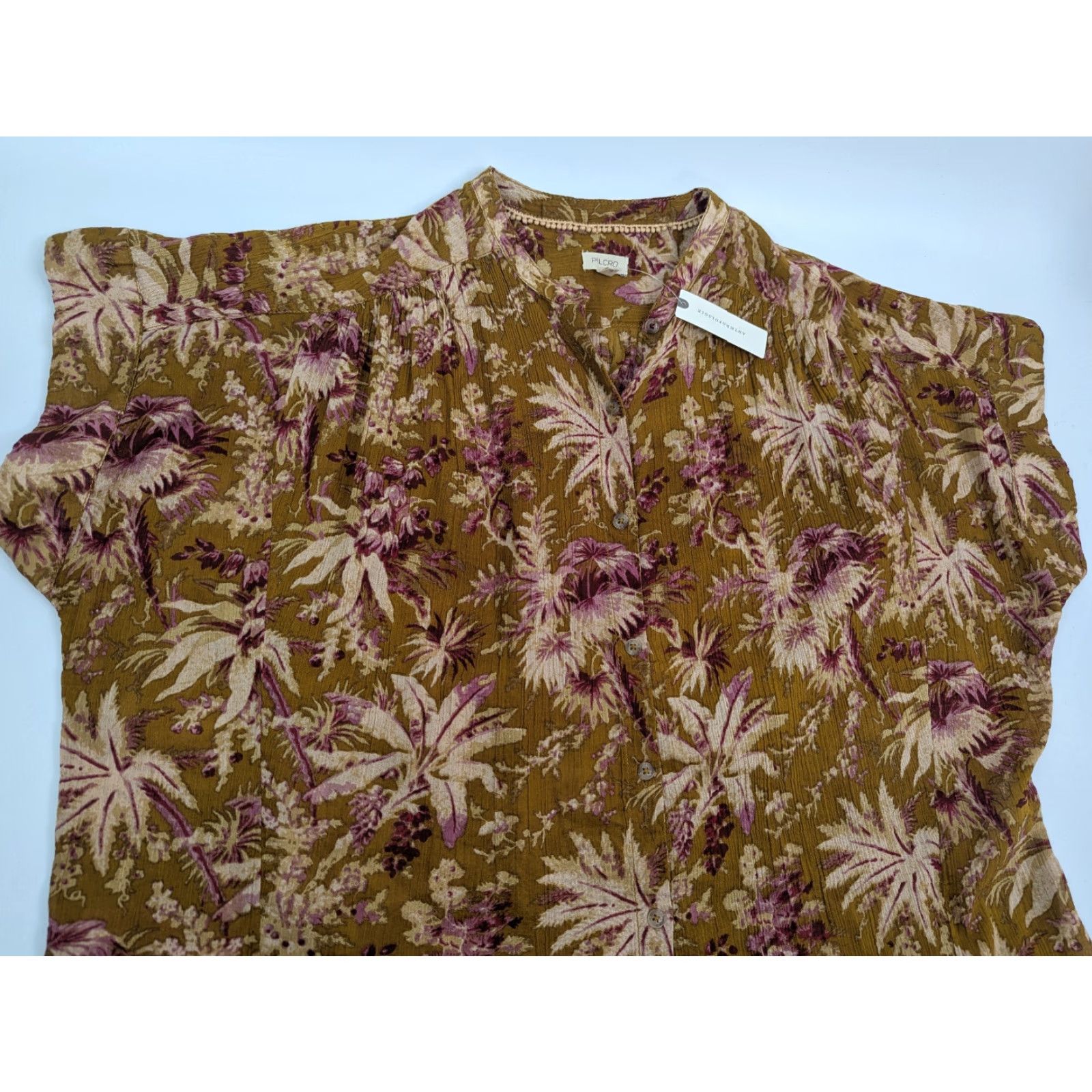 Anthropologie NWT Anthropologie Blouse Shirt Floral Short-Sleeve Batwing Peaches Cotton Women's L/XL Regular • Boho, College, Festival, Love, 90s? Size L / US 10 / IT 46 - 2 Thumbnail