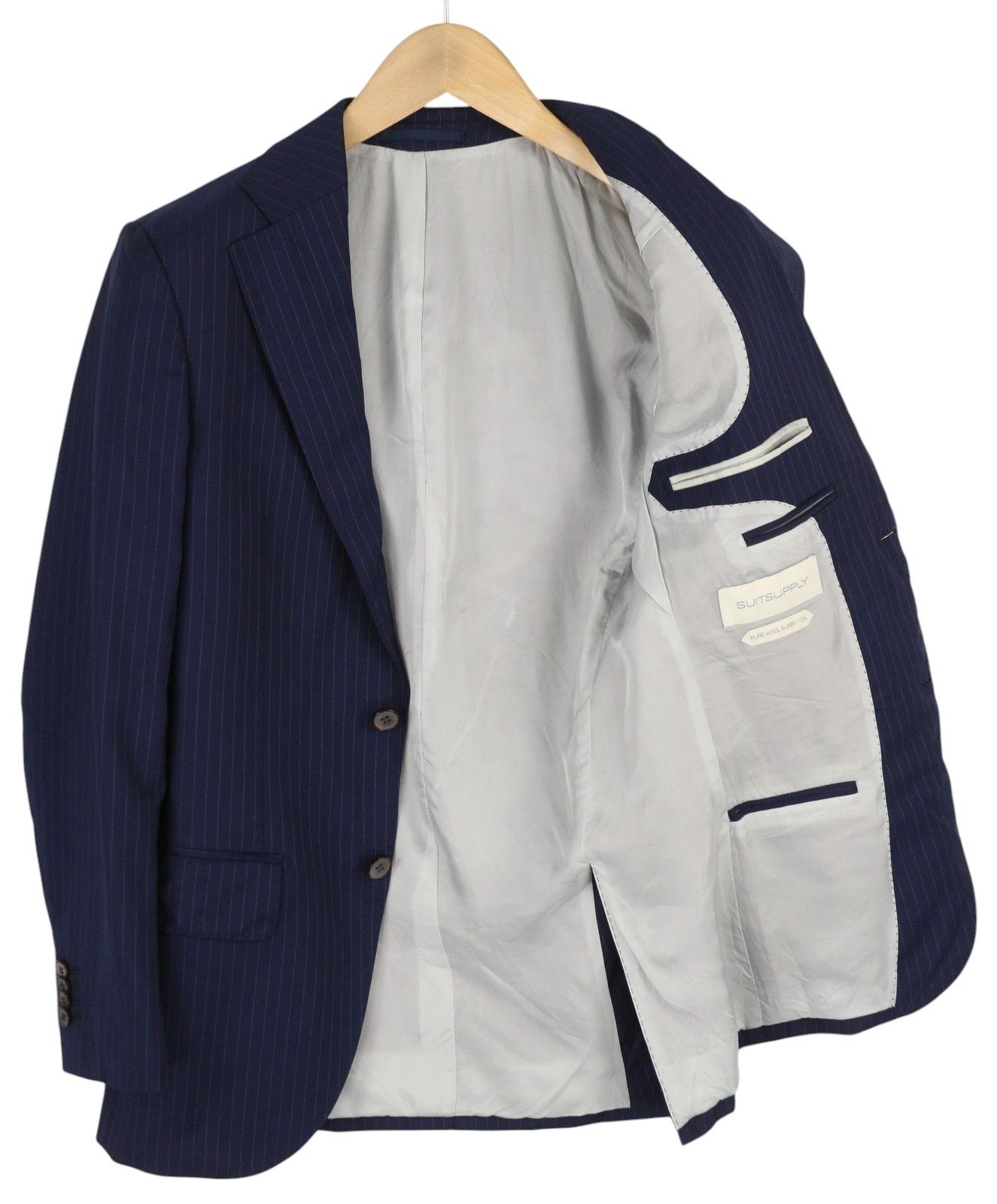 Suitsupply LAZIO UK32R Blue Wool Slim Pinstriped Blazer 85713 Size 34S - 2 Thumbnail