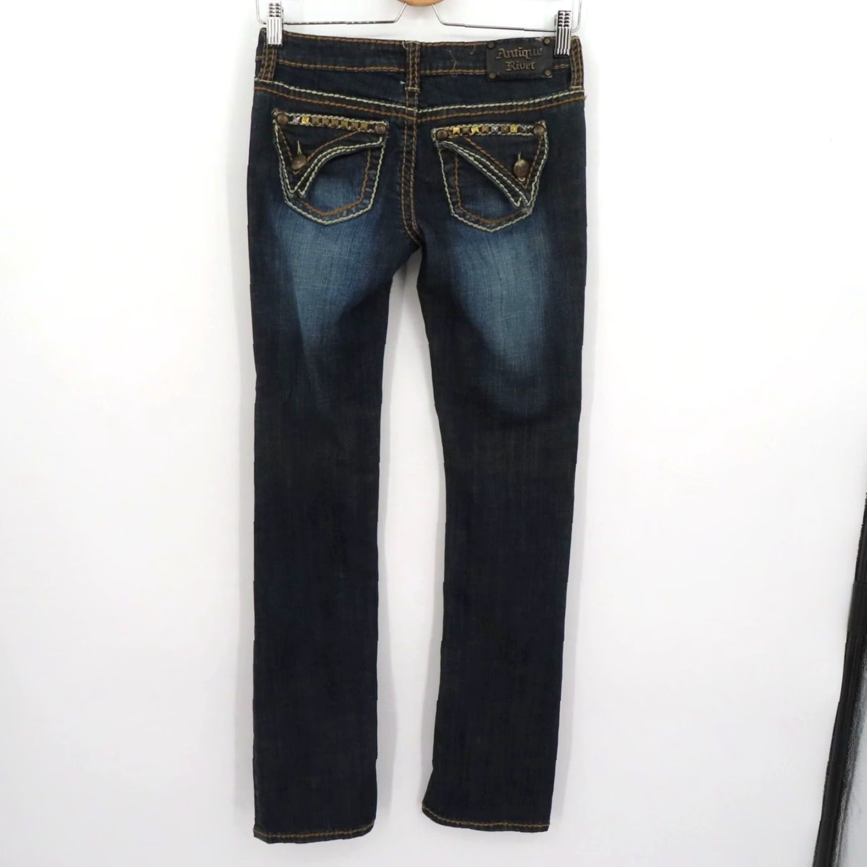 Denime Antique Rivet Jeans Women 25 Denim Distressed Studded 5-Pocket Skinny Cotton Blend Blue Vintage? No (avoid adding) Size 42" / US 20 - 6 Thumbnail