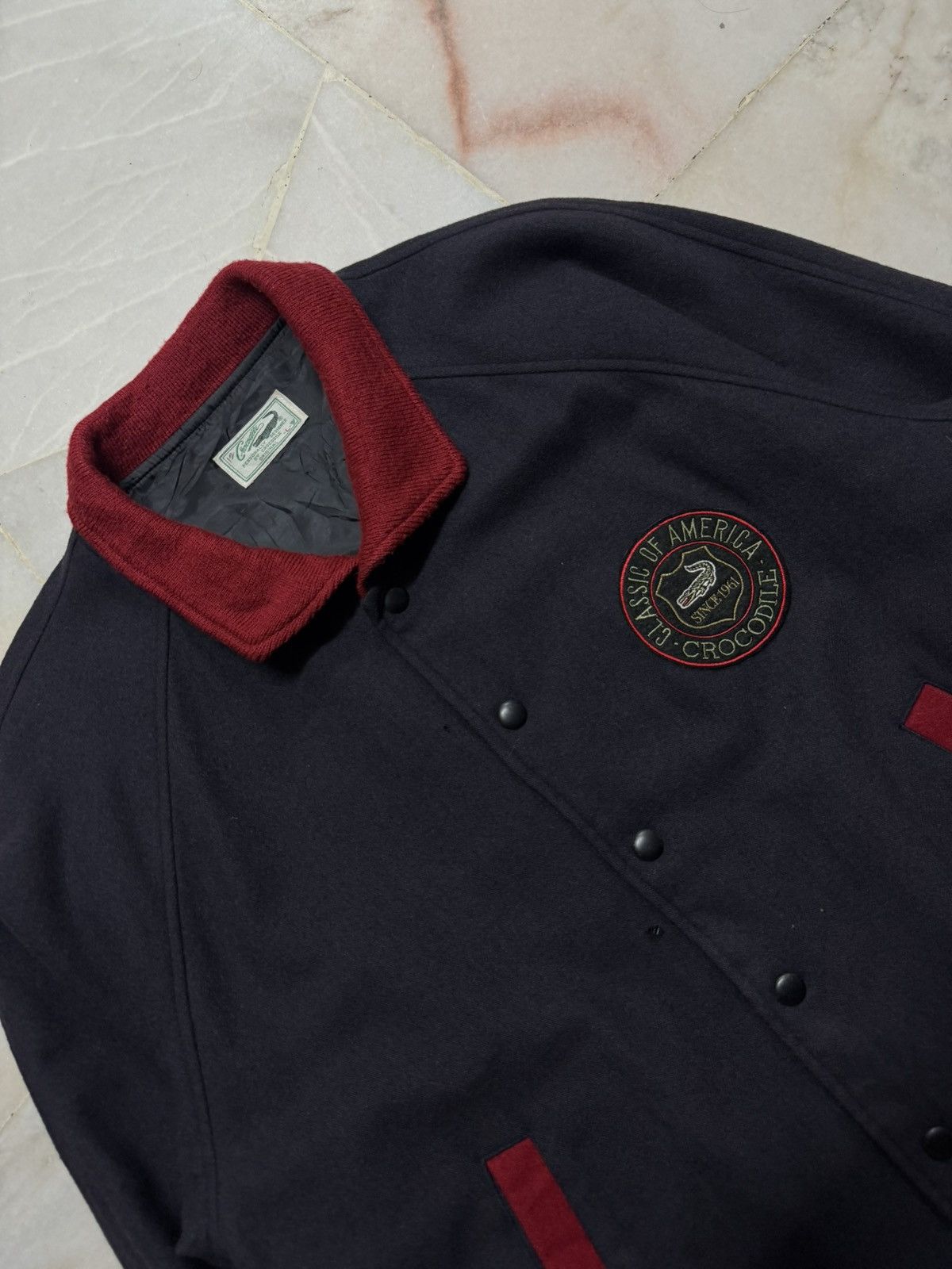 Japanese Brand VINTAGE 1990s CROCODILE NAVY BLUE VARSITY WOOL JACKET Size US L / EU 52-54 / 3 - 6 Thumbnail
