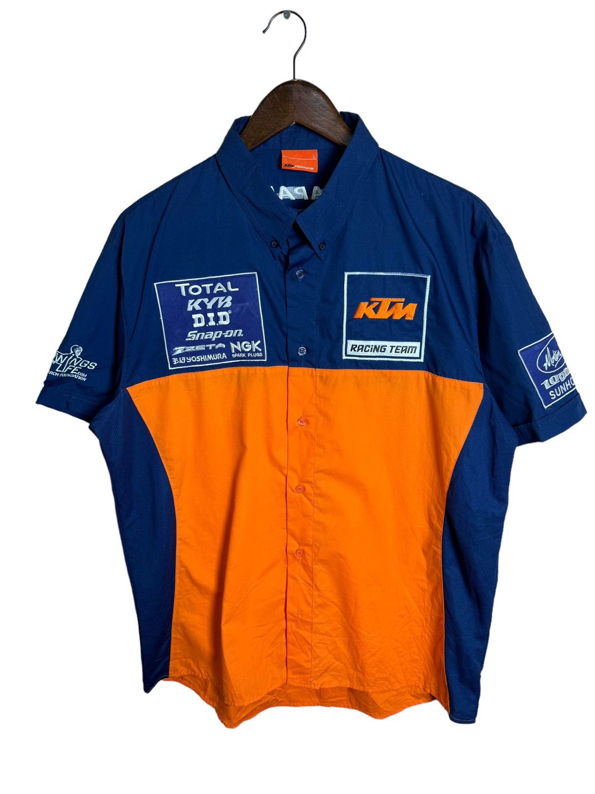 image of Ktm Japan Racing Team Work Shirt Kyb Did Ngk Shirt in Orange, Men's (Size Large)