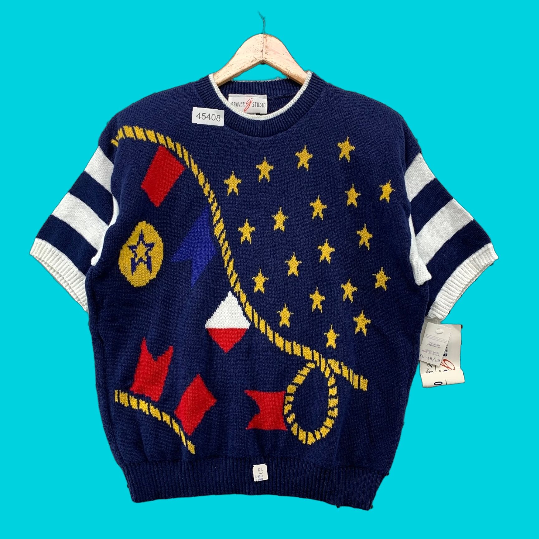 Vintage VINTAGE Susan Graver Nautical Sweater Womens XL Knit Short Sleeve Stars Flag USA Size XL / US 12-14 / IT 48-50 - 1 Thumbnail