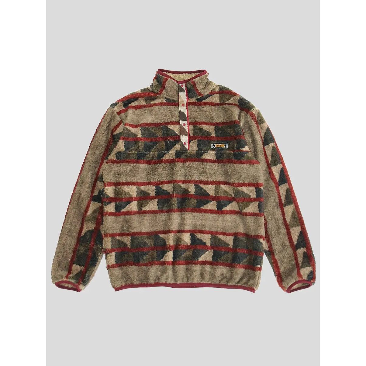 image of Kapital Pueblo Stripe Fleece Snap T Sweater 4 in Red Brown, Men's (Size XL)