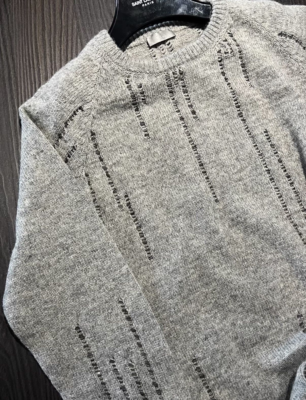 トップス DIOR HOMME 05AW BEADS SWEATER Dior Homme 05AW Hand-beaded Distressed Sweater J49