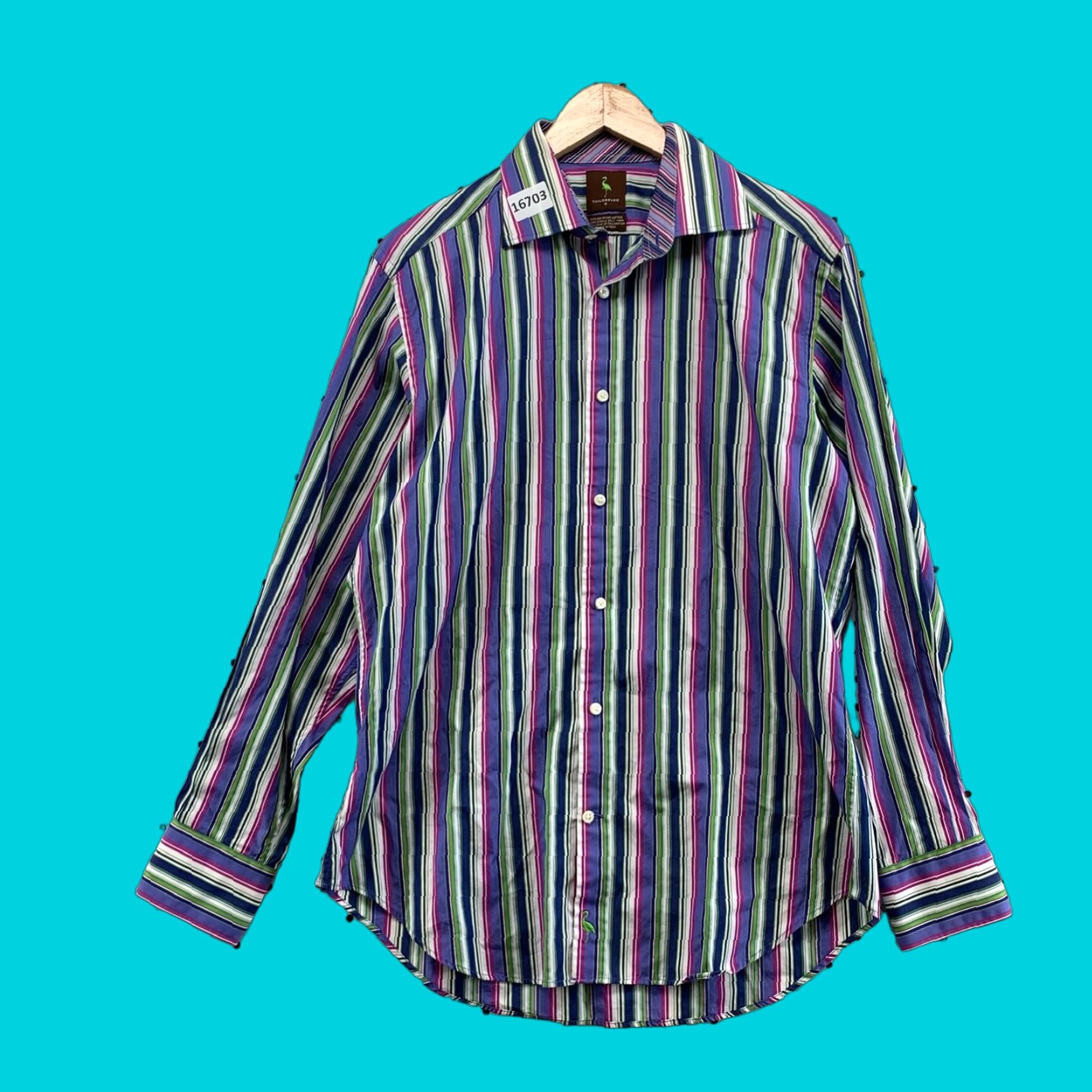 Tailorbyrd VINTAGE Tailorbyrd Shirt Mens M 100% Egyptian Cotton Purple Striped Long Sleeve Button-Up Adult Medium Purple Striped Mens Size US M / EU 48-50 / 2 - 1 Thumbnail