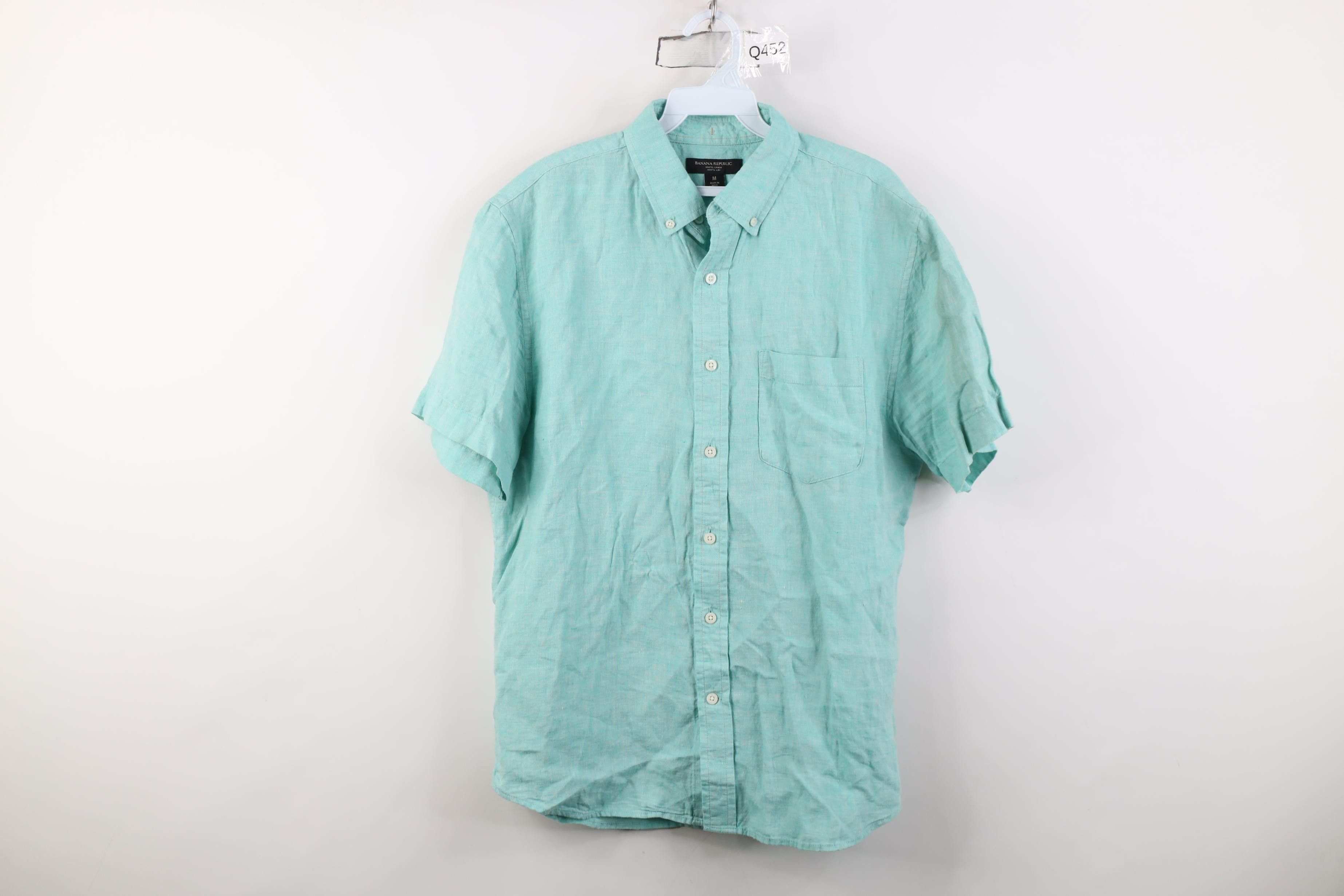 Banana Republic Banana Republic Short Sleeve Collared Button Down Shirt Teal Size US M / EU 48-50 / 2 - 1 Thumbnail