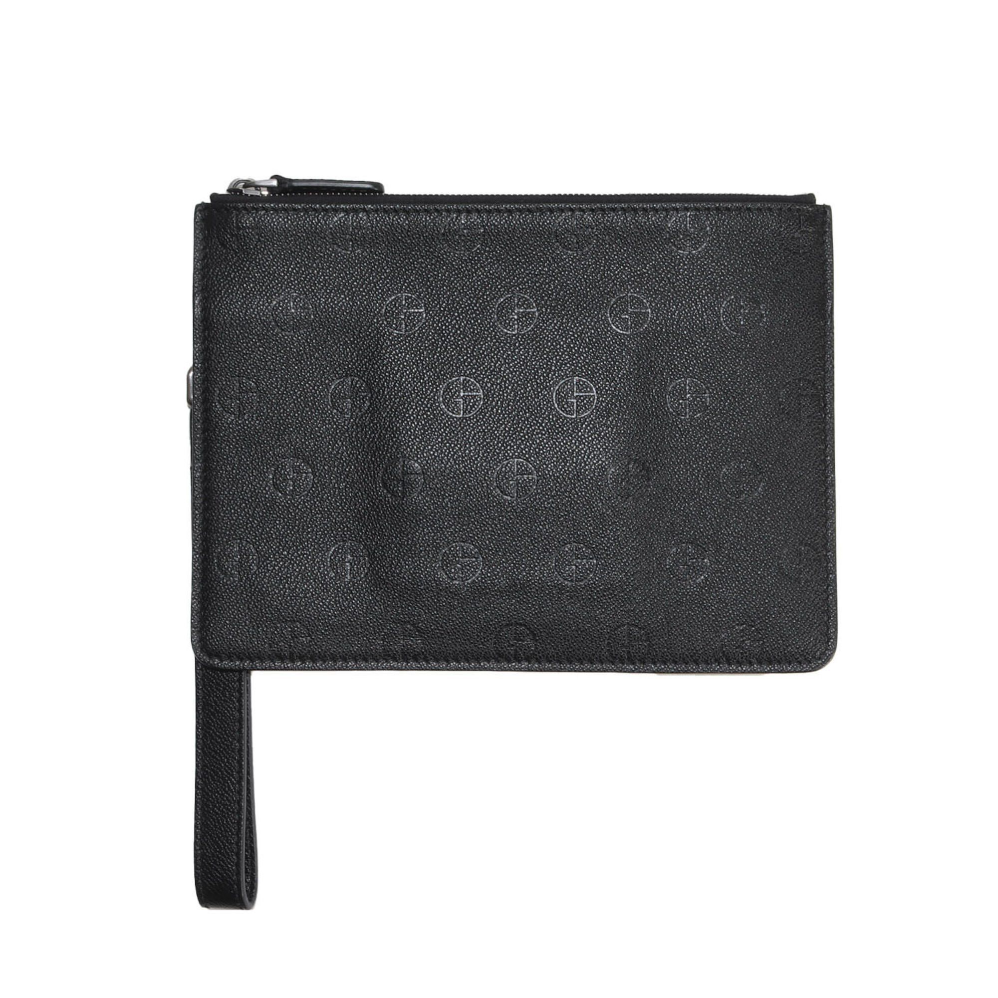 Giorgio Armani Giorgio Armani Hand Strap GA Repeat Leather Clutch Bag Pouch Second Bag-in-Bag MADE IN ITALY Black Size ONE SIZE - 1 Thumbnail