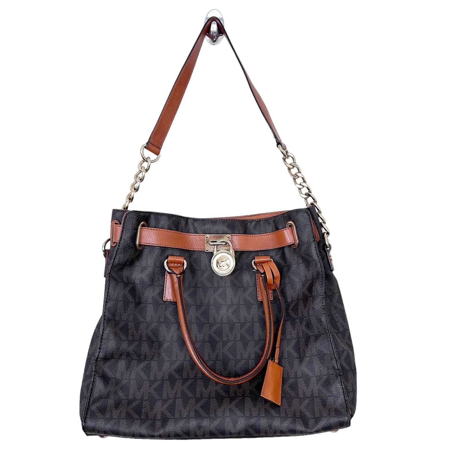 Michael Kors Michael Kors Hamilton Large Satchel Tote Brown Monogram Size ONE SIZE - 1 Thumbnail