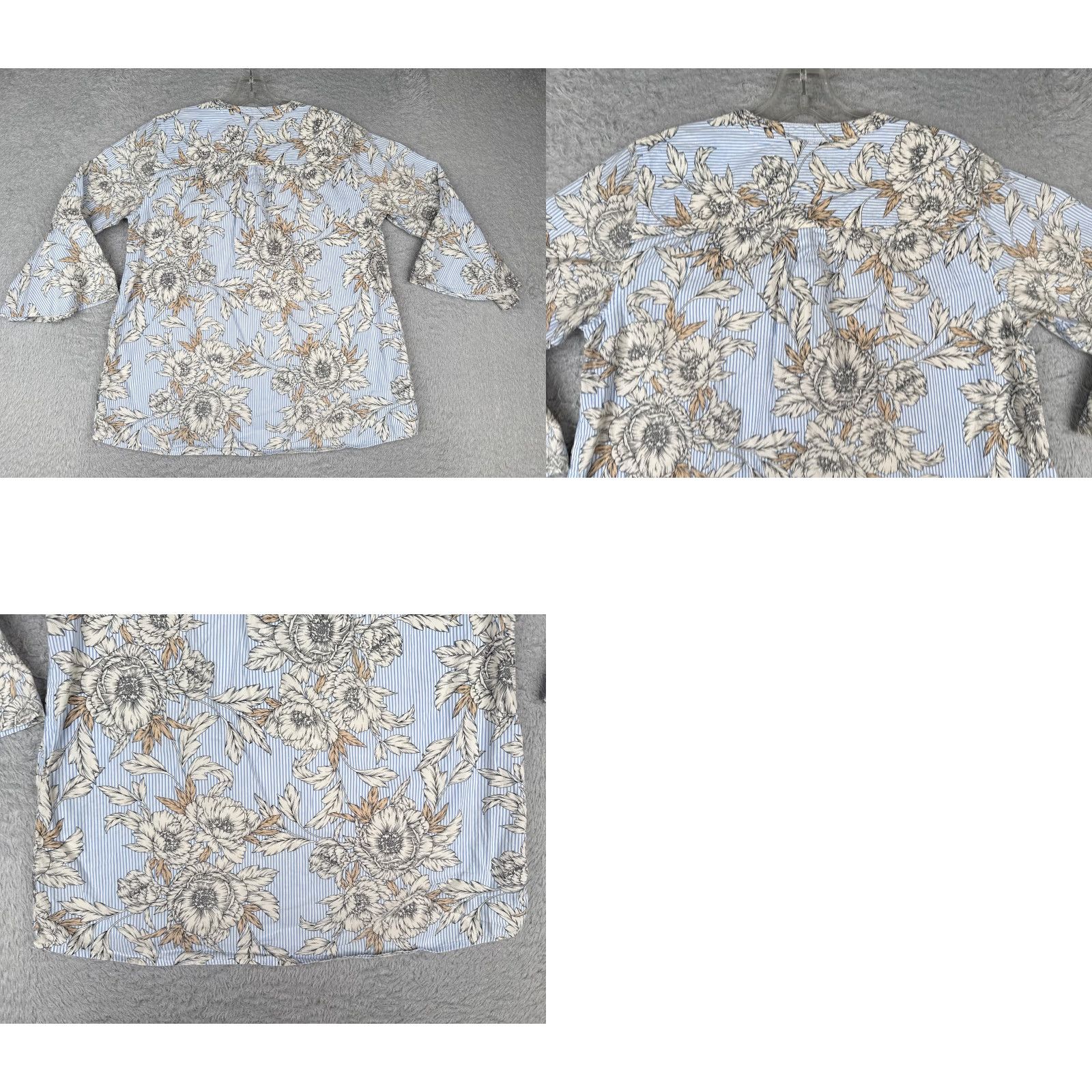 Tommy Hilfiger Tommy Hilfiger Shirt Women L Blue Beige Floral Stripe 3/4 Bell Sleeve Cotton Knit Logo Button Casual All Seasons Size L / US 10 / IT 46 - 9 Thumbnail