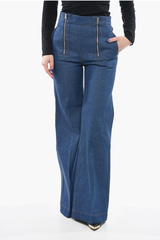 image of Victoria Beckham Double-Zipped Serge Bootcut Denims 31Cm in Blue, Women's (Size 26)