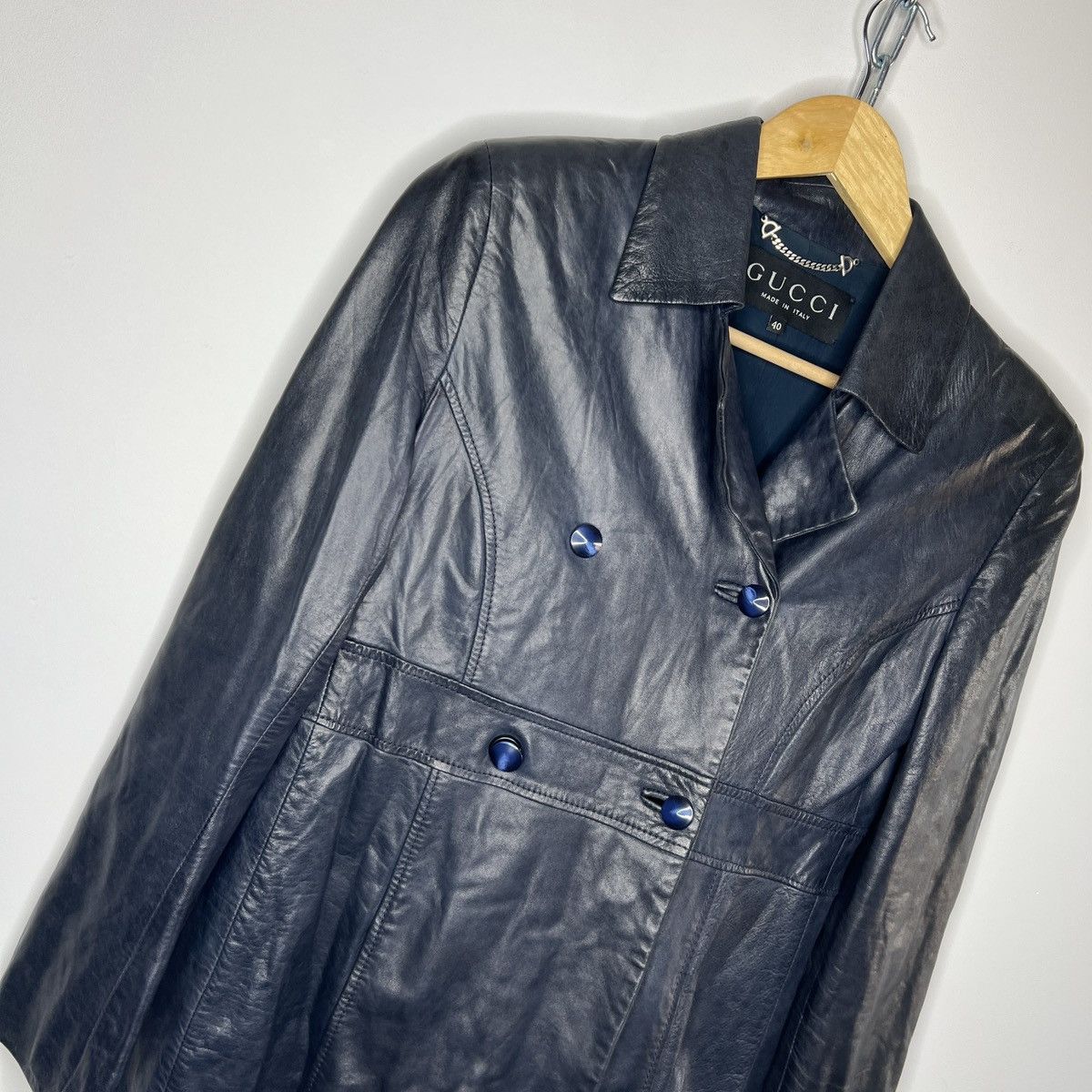 Gucci Gucci Tom Ford Vintage Leather Jacket Coat Dark Navy Y2K Size S / US 4 / IT 40 - 3 Thumbnail
