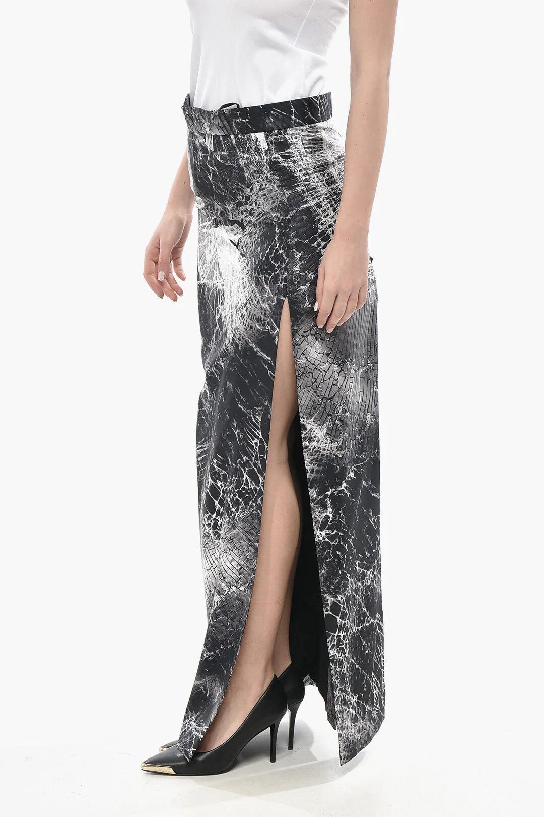 Alexander McQueen og1mm0426 Printed Silk Satin Skirt in Black Size 27" / US 4 / IT 40 - 3 Thumbnail