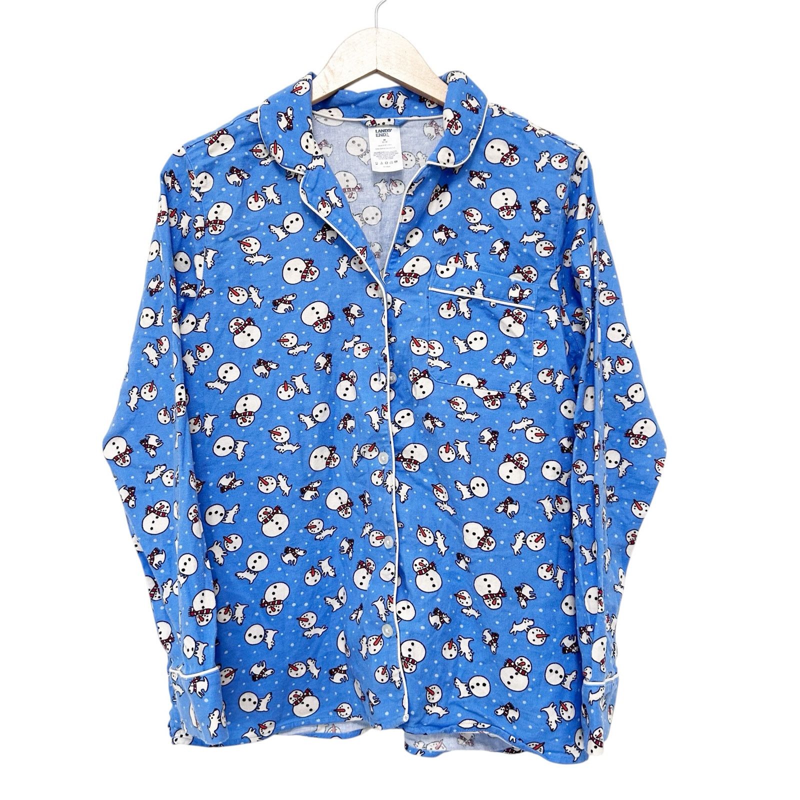 Lands' End Lands End Blue Snowman Button Down Pajama Shirt Sz M Size M / US 6-8 / IT 42-44 - 1 Thumbnail