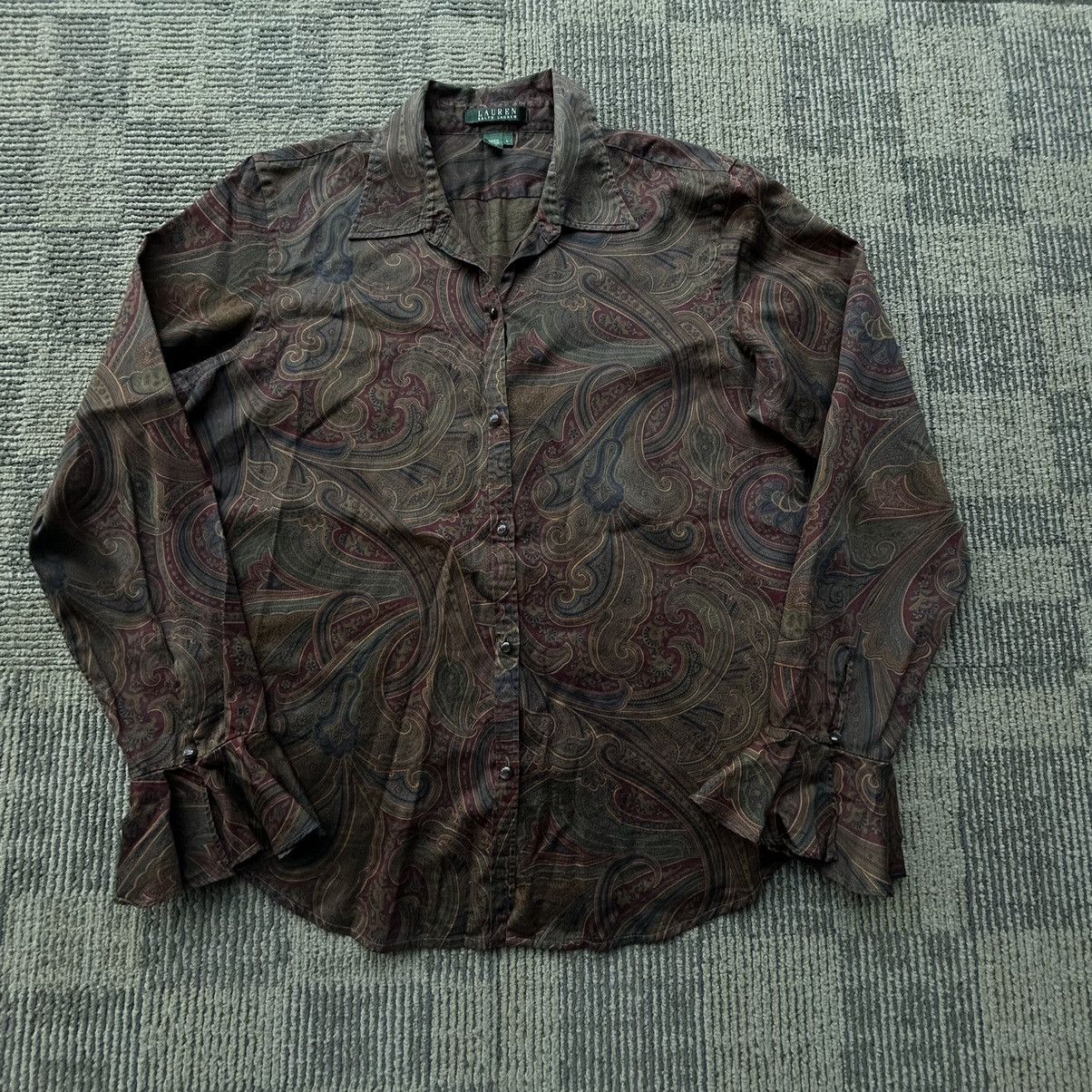 Ralph Lauren Vtg Ralph Lauren Paisley Silk Bell Sleeve Button-Up Shirt Size L / US 10 / IT 46 - 1 Thumbnail