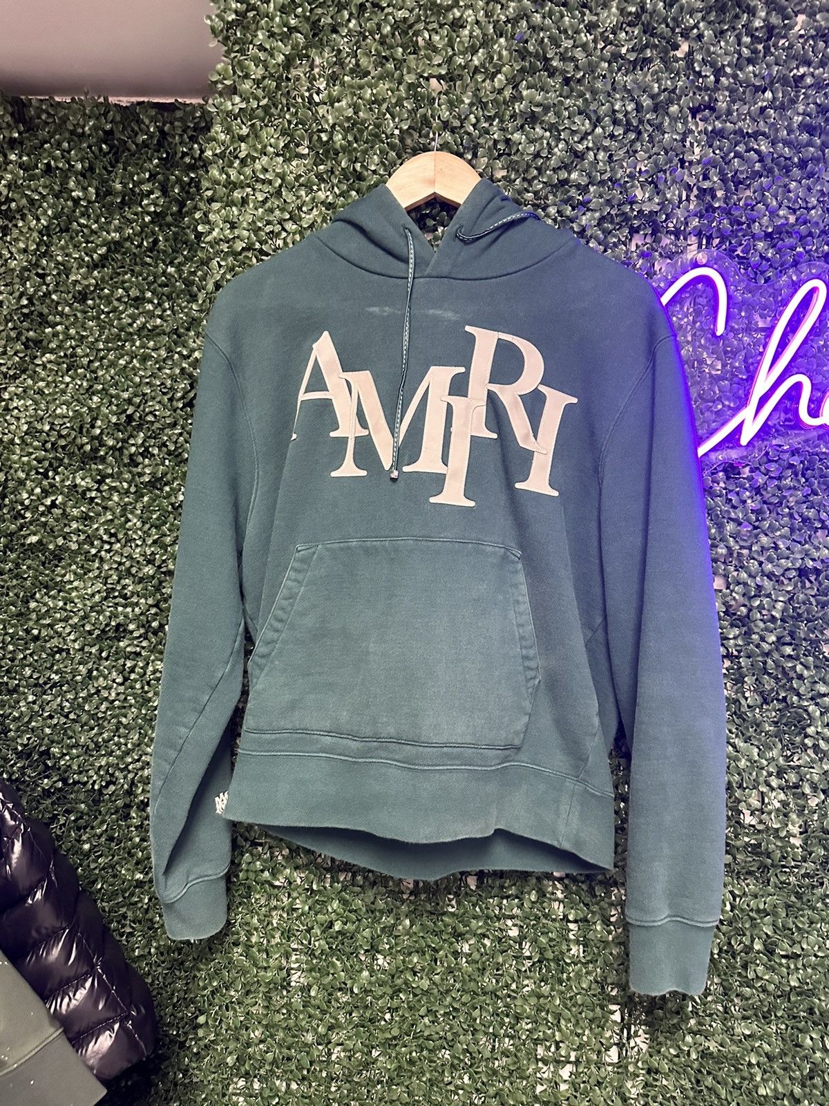 Amiri Amiri Leather Logo Forest Green Hoodie Size US M / EU 48-50 / 2 - 1 Thumbnail