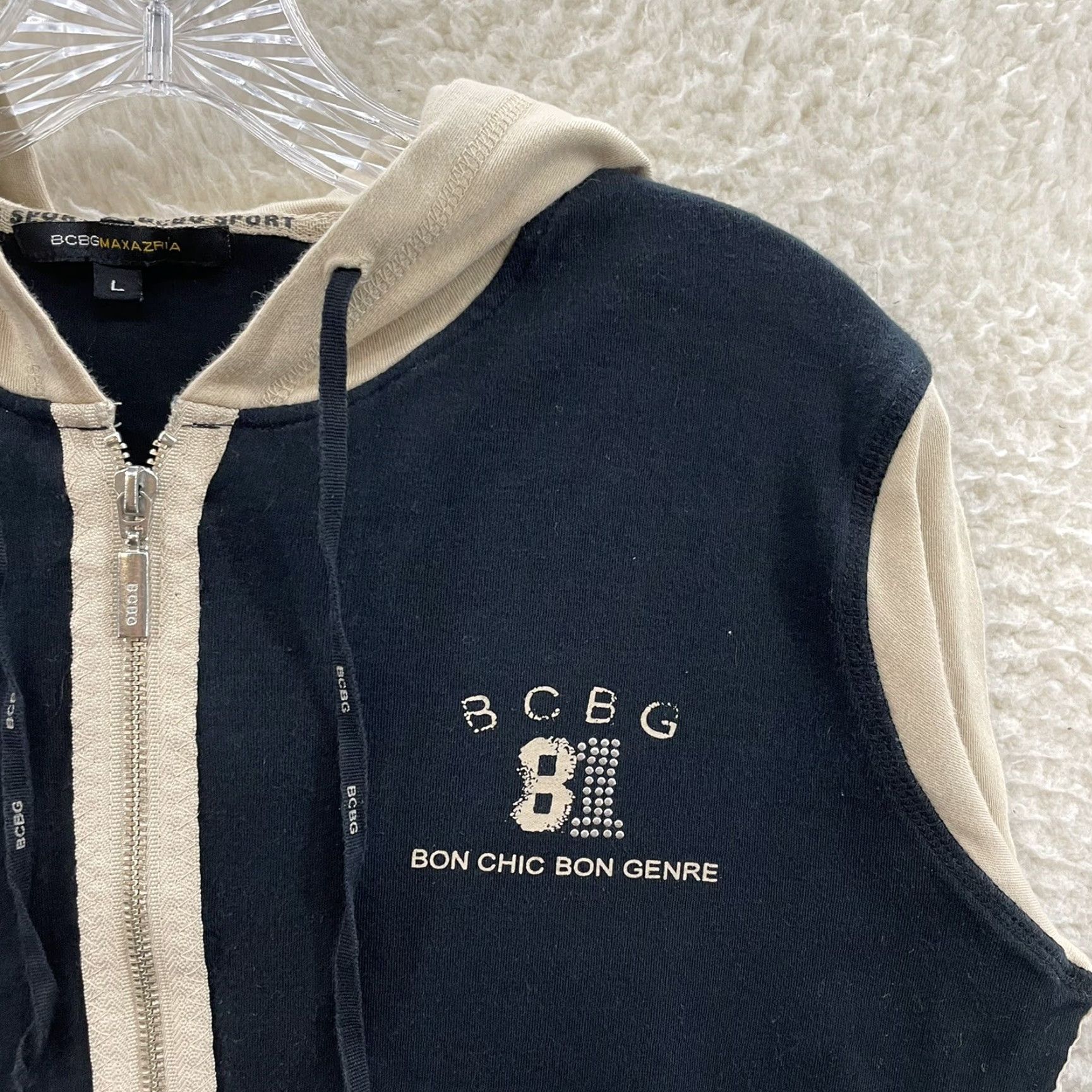 Bcbgmaxazria VINTAGE BCBGMAXAZRIA Track Jacket Hoodie L Black Beige Logo Sporty Women Hoodie Regular Knit Size L / US 10 / IT 46 - 3 Thumbnail