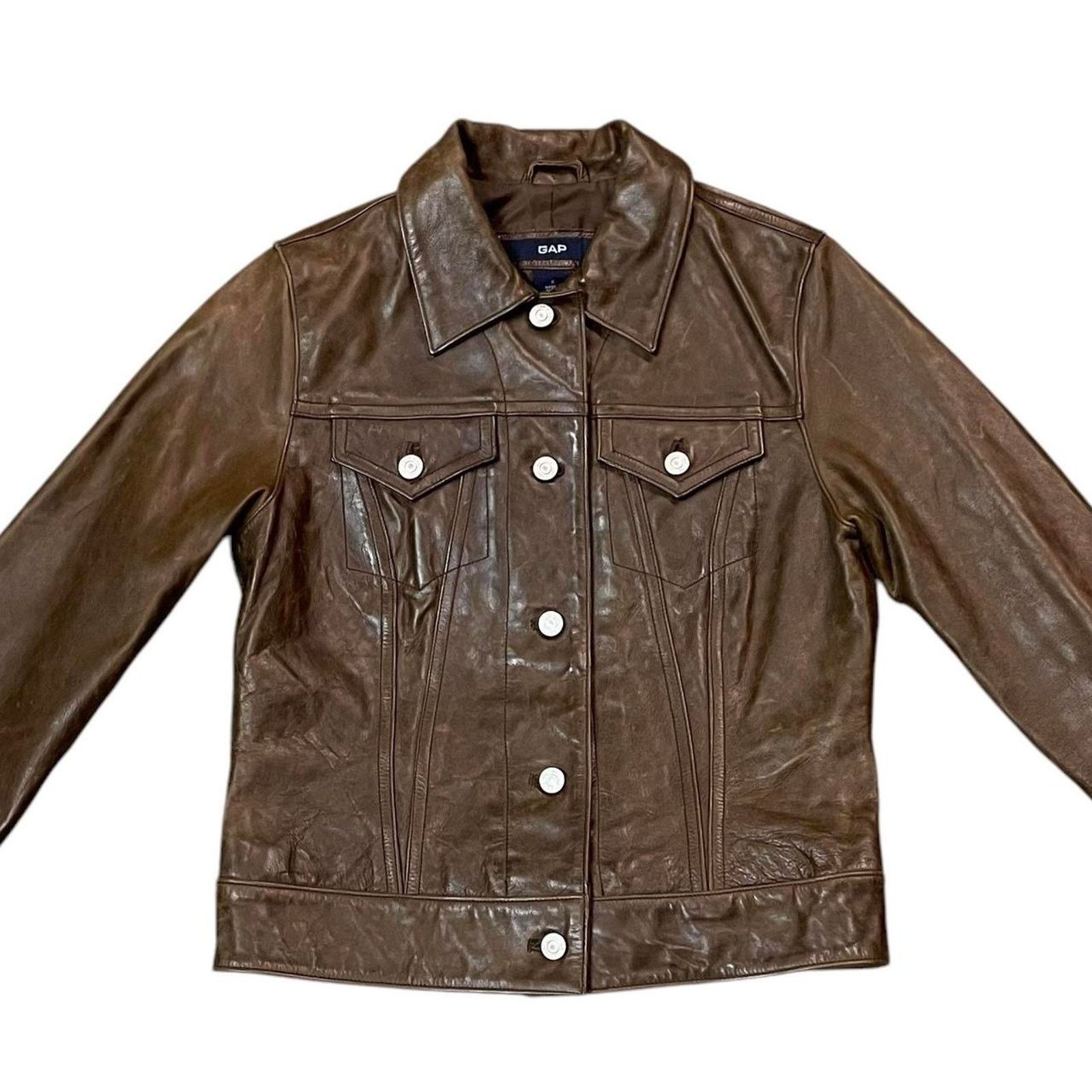 Gap VTG 2002 Y2K brown grunge indie boho Gap leather jacket S Size S / US 4 / IT 40 - 2 Thumbnail