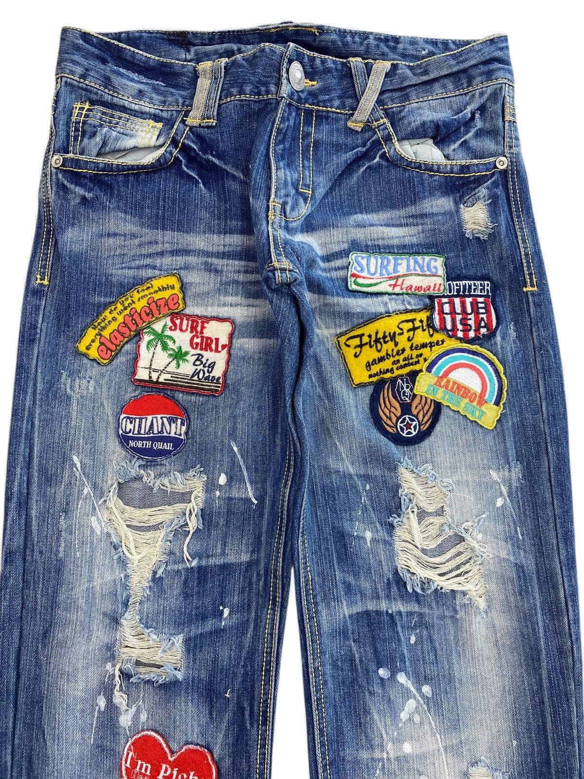Japanese Brand Surf Girl Patch Work Distressed Style Skinny Leg Jeans Size 31" - 2 Thumbnail