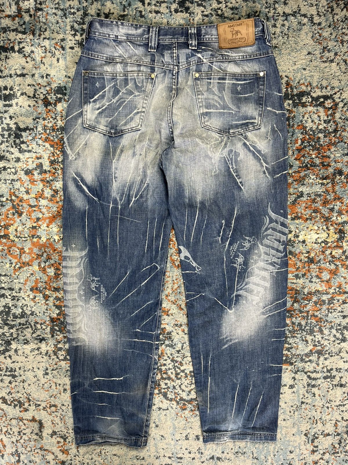 Japanese Brand × Vintage Vintage y2k Amstaff Wear print denim pitbull AOP graphic Size US 34 / EU 50 - 1 Thumbnail