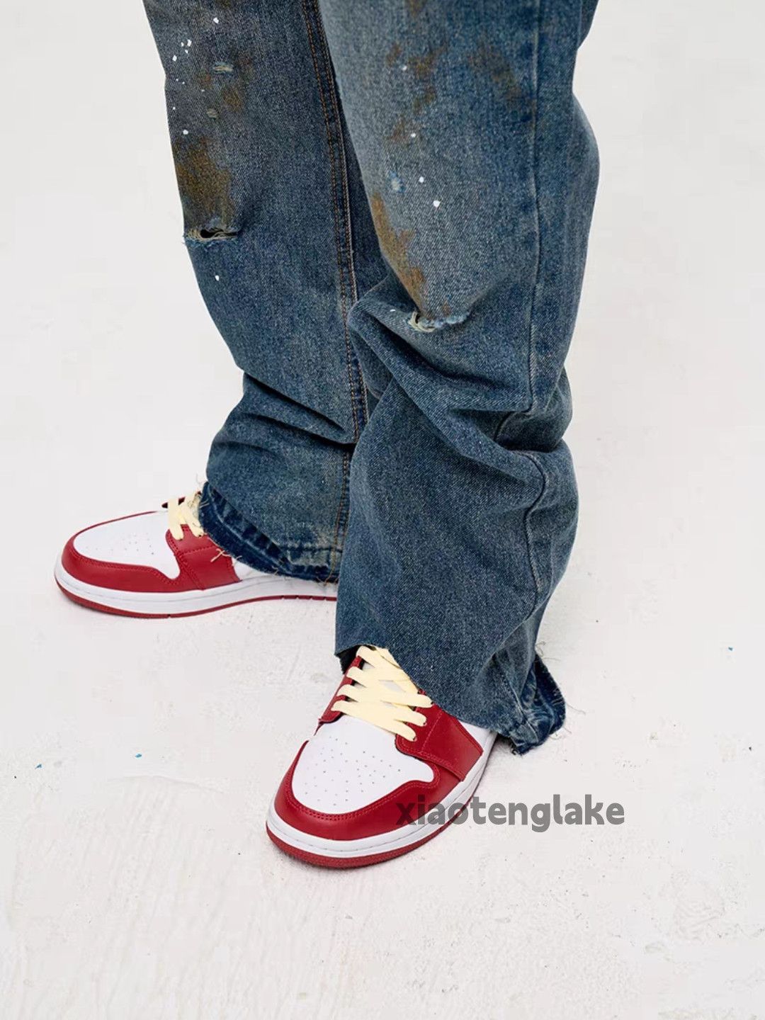 Jean Unisex washed faded loose baggy ripped damaged jeans Size US 36 / EU 52 - 6 Thumbnail