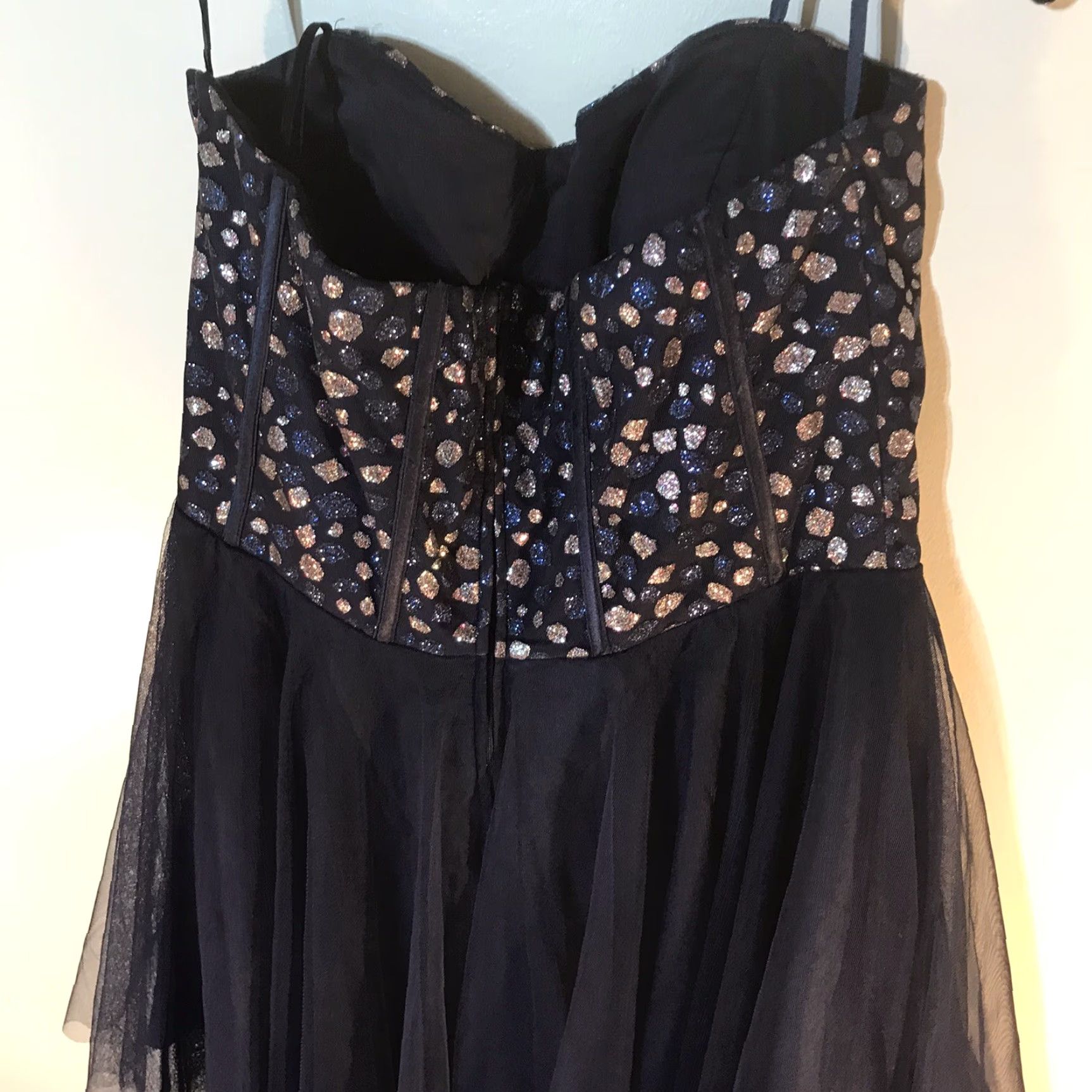 Vintage Teeze Me Formal Dress Womens Size 16 Blue Silver Strapless Glitter Tulle Fit & Flare Short Sleeve Size XXL / US 16-18 / IT 52-54 - 4 Thumbnail