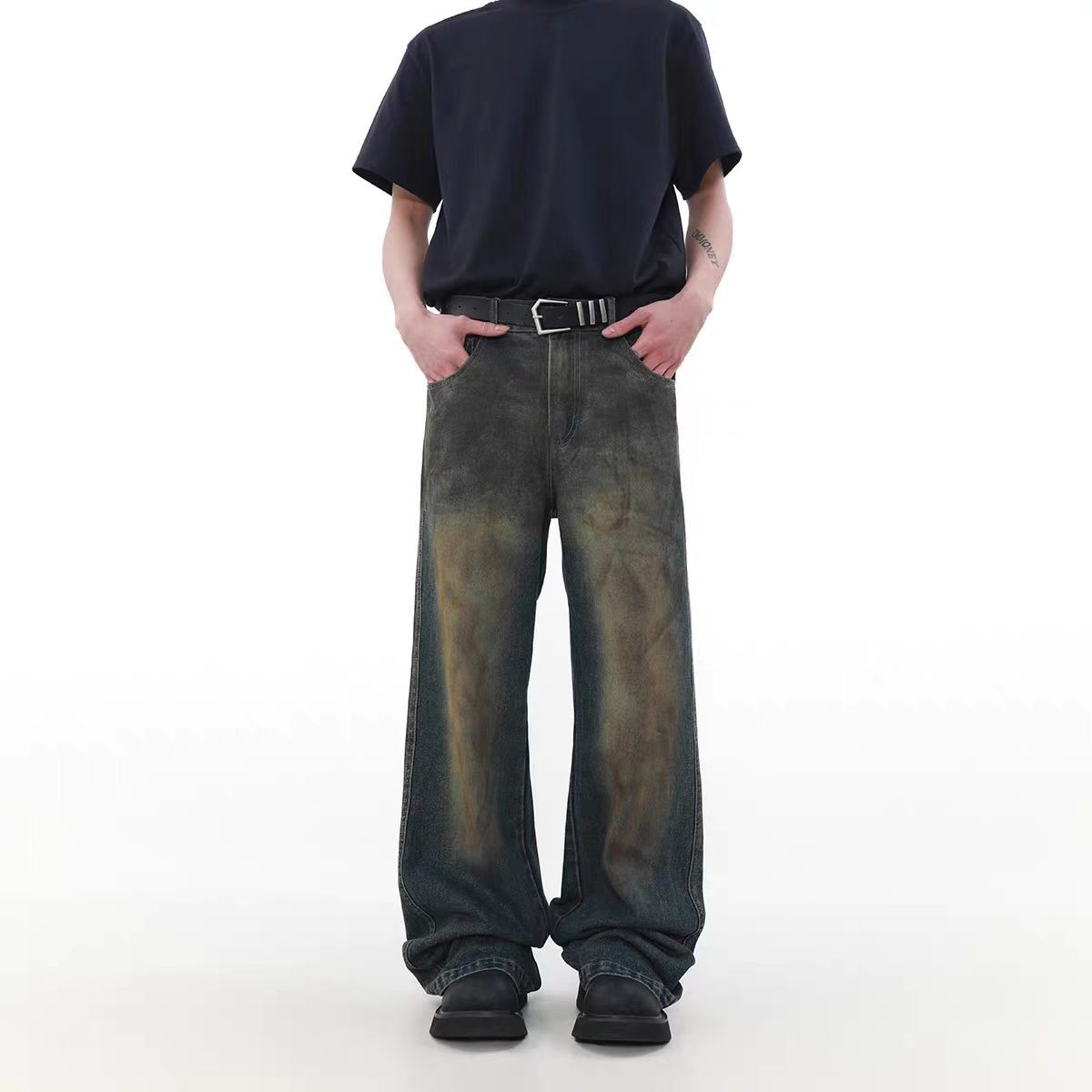 Japanese Brand × Jean Dirty Dye Straight Leg Wide Leg Vintage Jeans Size US 32 / EU 48 - 4 Thumbnail
