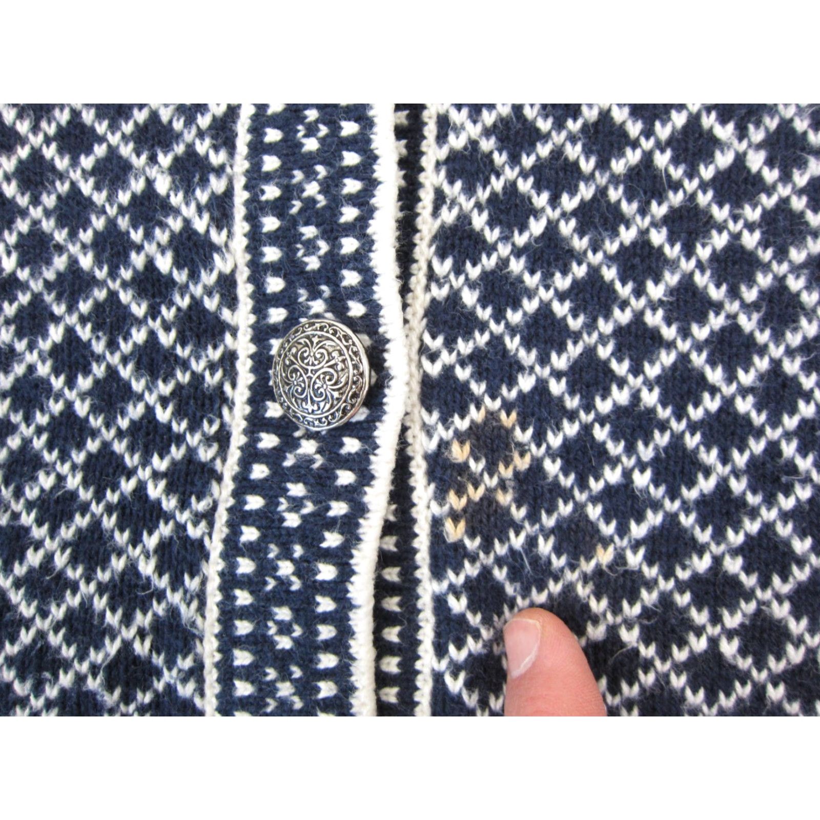 Barrow VINTAGE Croft & Barrow Cardigan Womens XL Blue White Diamond Sweater Size XL / US 12-14 / IT 48-50 - 4 Thumbnail