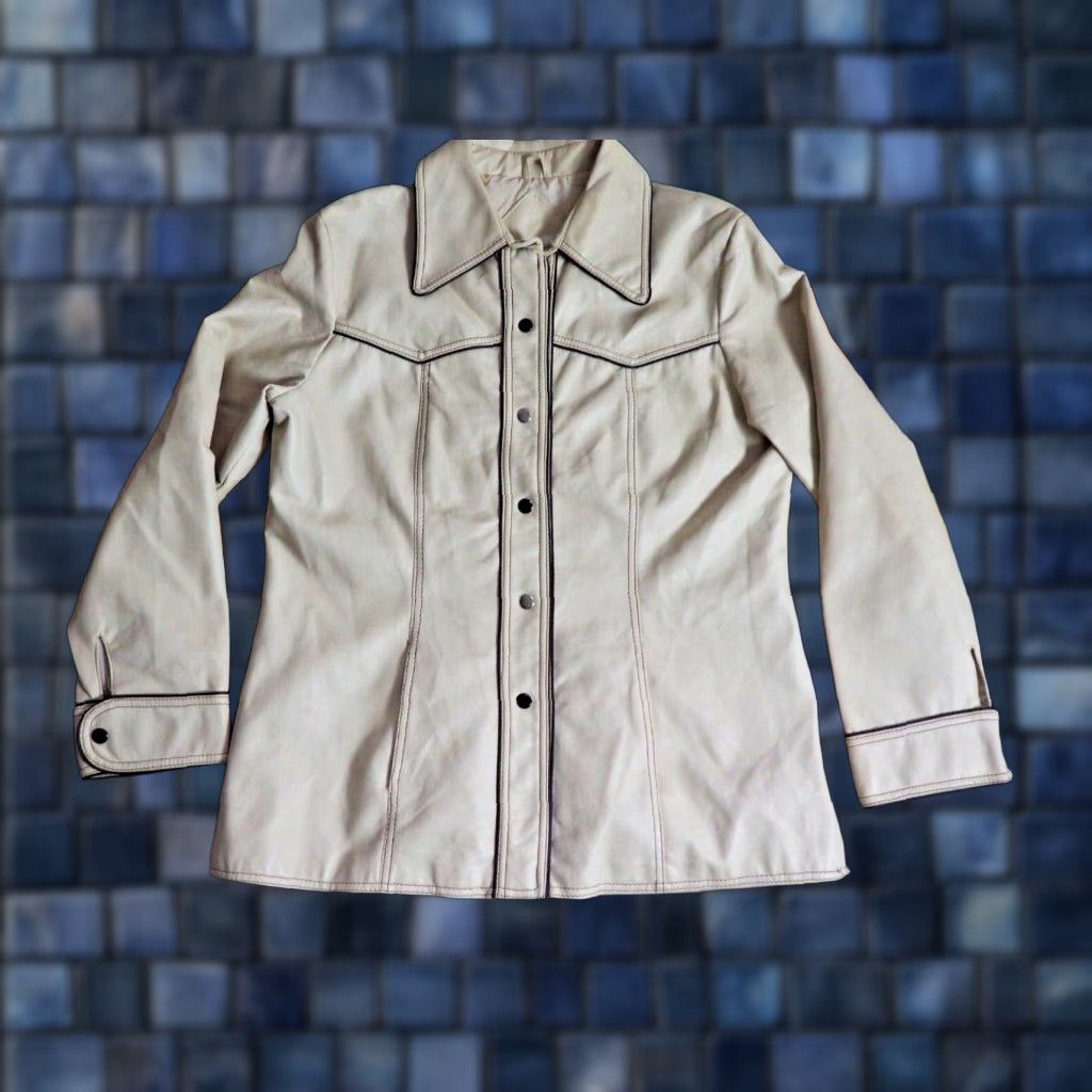Vintage VTG 70s Golden Rose Beige Western Vinyl Snap Hippy Jacket Coat Womens L Shirt Size L / US 10 / IT 46 - 1 Thumbnail