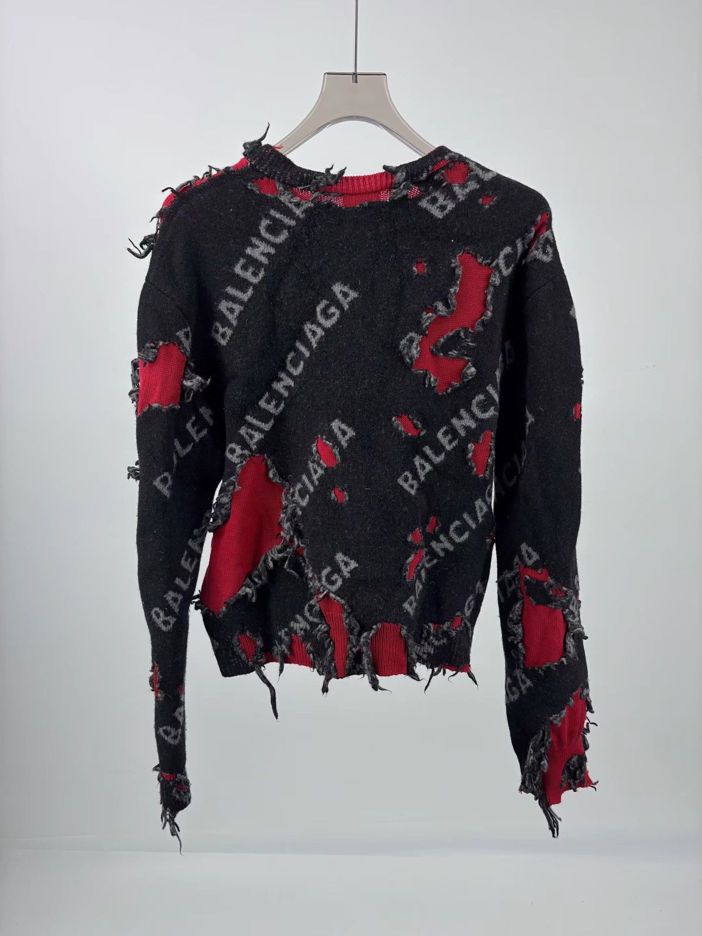 Balenciaga BALENCIAGA All-Over Logo Fake Two-Piece Distressed Sweater Size US M / EU 48-50 / 2 - 2 Thumbnail