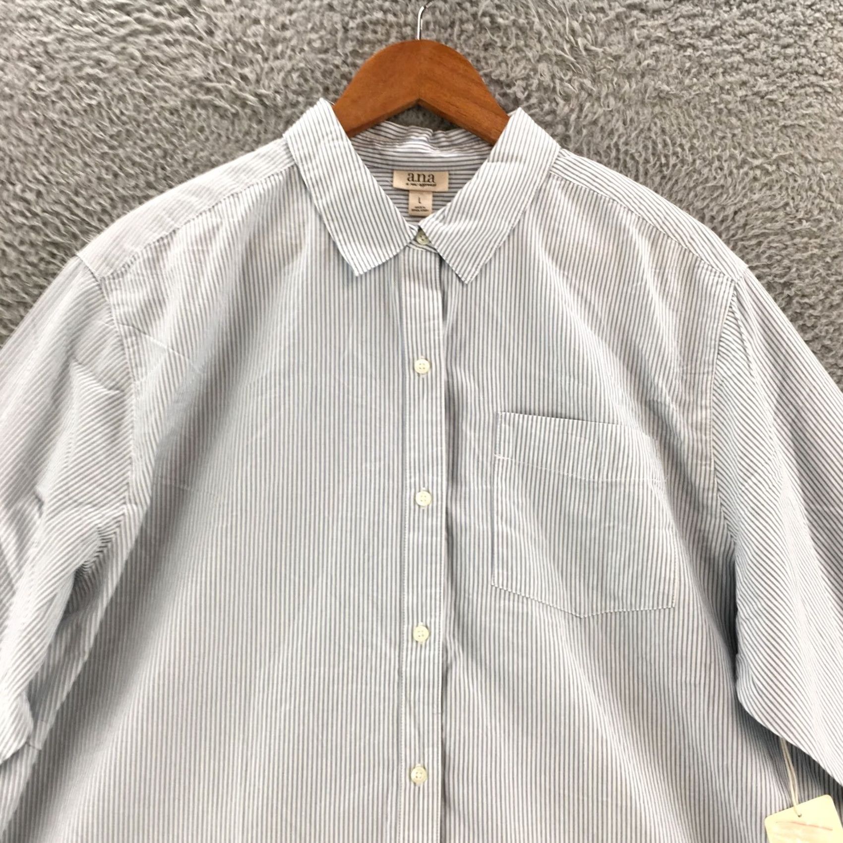 Vintage ANA A New Approach Shirt Womens L Blue Striped Long Sleeve Button Up NWT Size L / US 10 / IT 46 - 2 Thumbnail