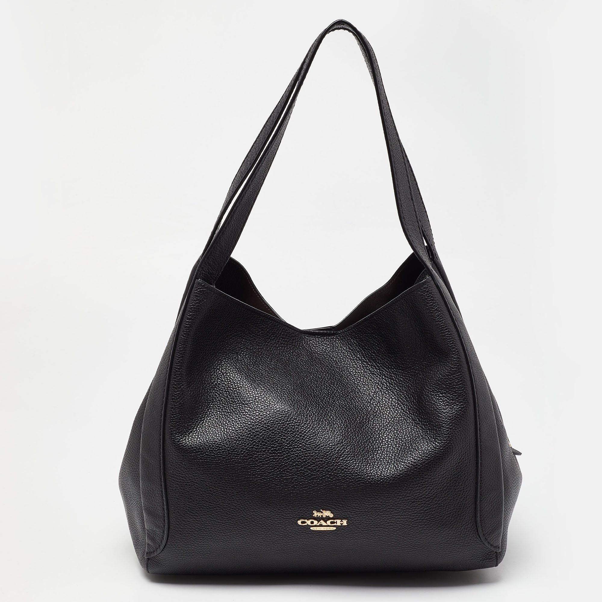 image of Coach Black Leather Hadley Hobo, Women's