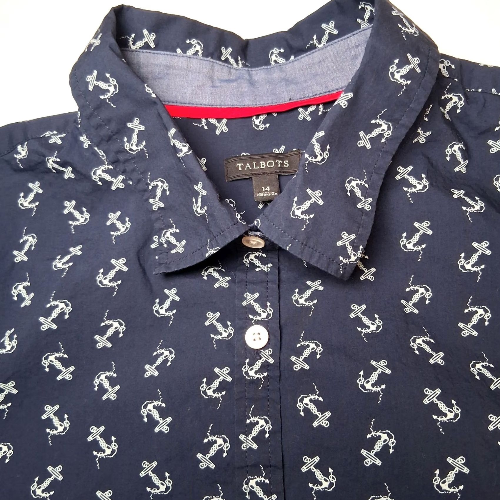 Talbots Talbots Blouse Women 14 Blue Nautical Anchor Sail Boat Long Sleeve Shirt Casual Office Wear 14 Blue Size XL / US 12-14 / IT 48-50 - 7 Thumbnail