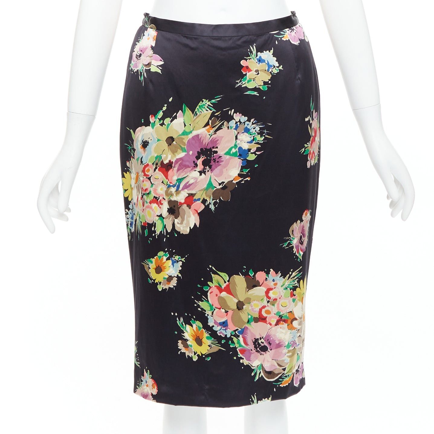 Dolce & Gabbana DOLCE GABBANA black silk blend multicolor floral print pencil skirt IT40 S Size 27" / US 4 / IT 40 - 1 Thumbnail