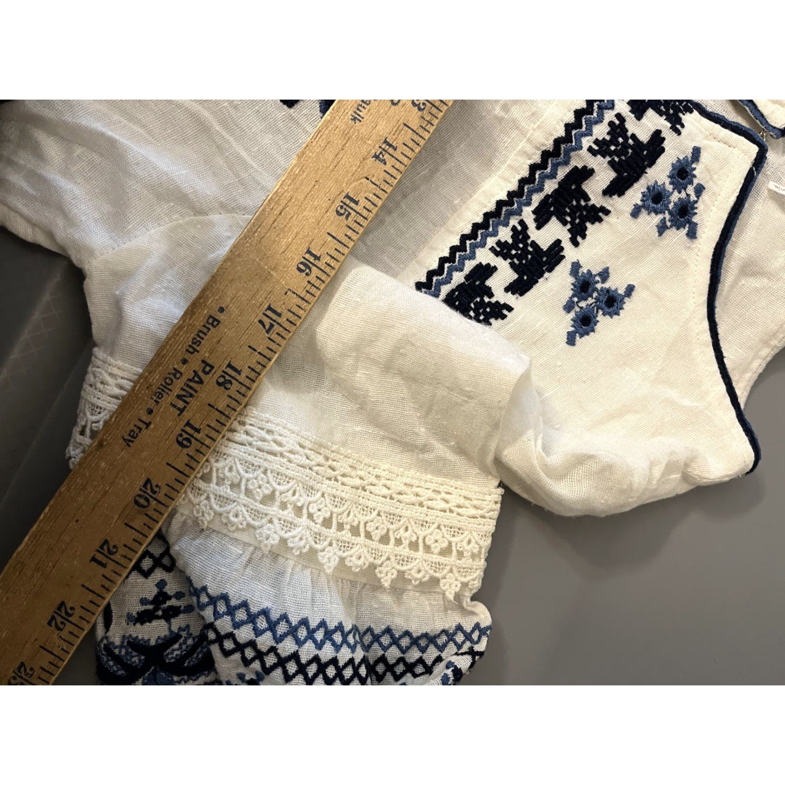 Free People Free People Anouk Ivory Combo Blue Embroidered Mini Dress Tunic Small Women's Blouson, Tunic 3/4 Sleeve Floral Casual Vintage-Style Dress Size S / US 4 / IT 40 - 4 Thumbnail