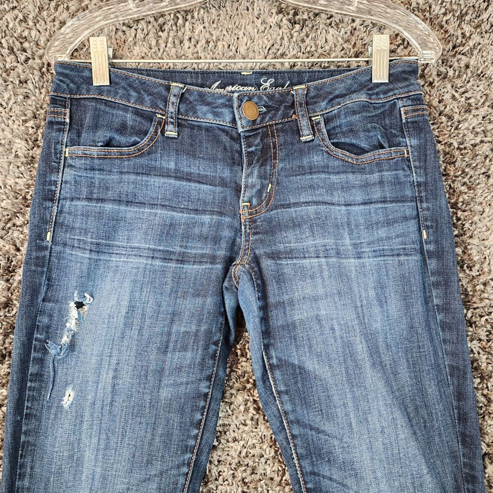 American Eagle Outfitters AMERICAN EAGLE WOMENS Skinny Jean Jeggings Distressed Stretch Blue Size 6 Regular 30x30 Womens Size 28" / US 6 / IT 42 - 2 Thumbnail