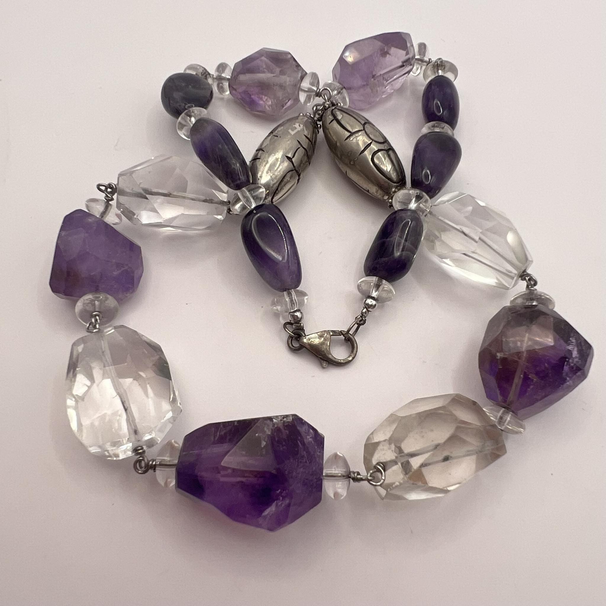 Jewelry × Vintage Vintage Sterling Silver 925 Necklace Beads Natural Amethyst Size ONE SIZE - 7 Thumbnail