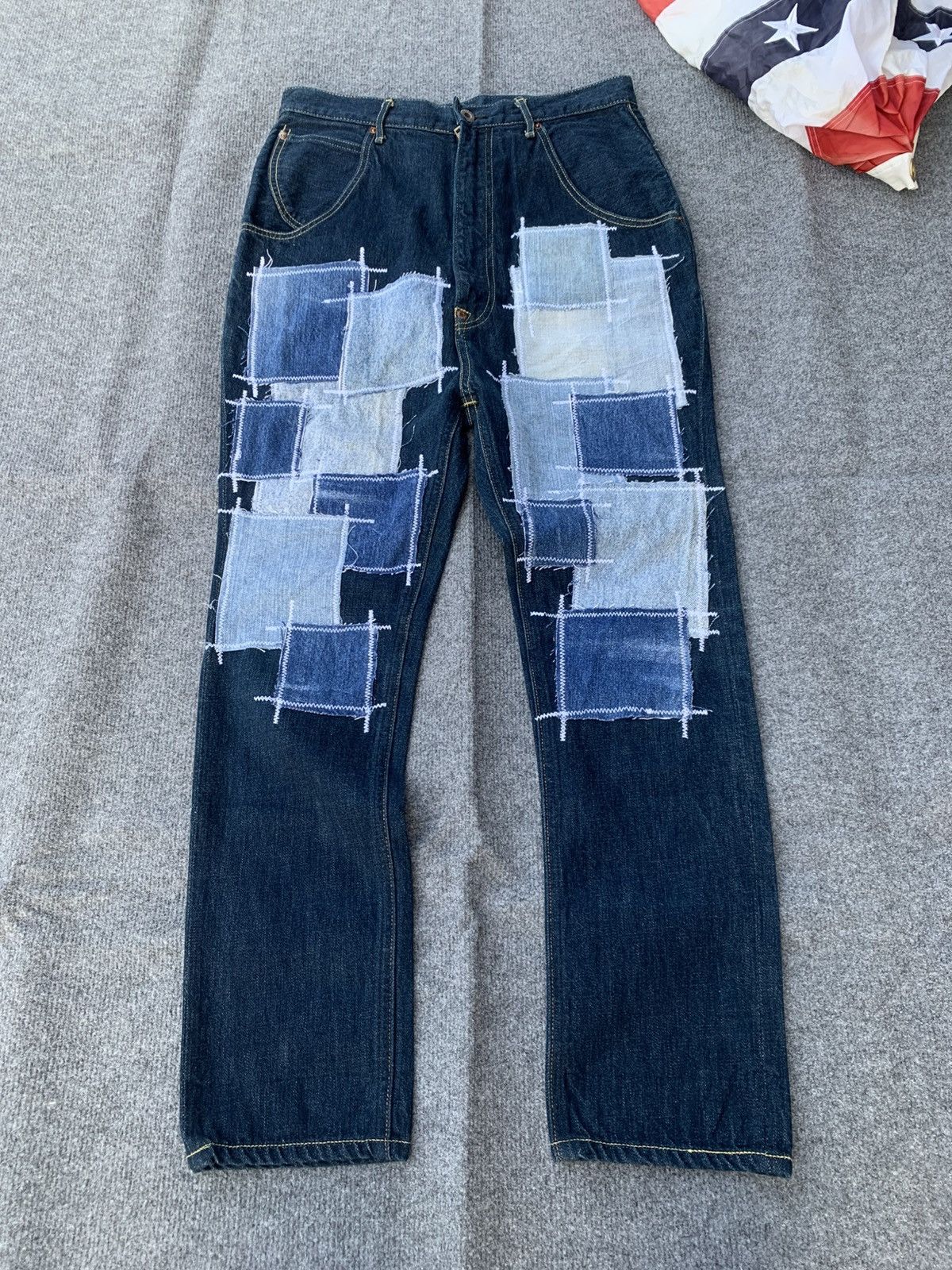 Kapital KAPITAL Indigo Denim Patchwork Kountry Cinch Back Pants Size US 30 / EU 46 - 1 Thumbnail